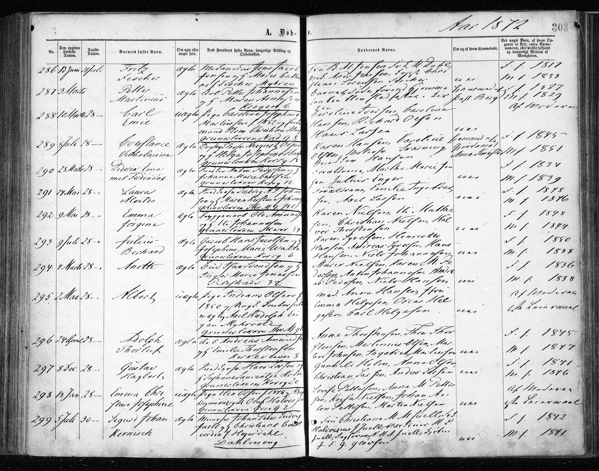 Gamle Aker prestekontor Kirkebøker, SAO/A-10617a/F/L0002: Parish register (official) no. 2, 1864-1872, p. 303