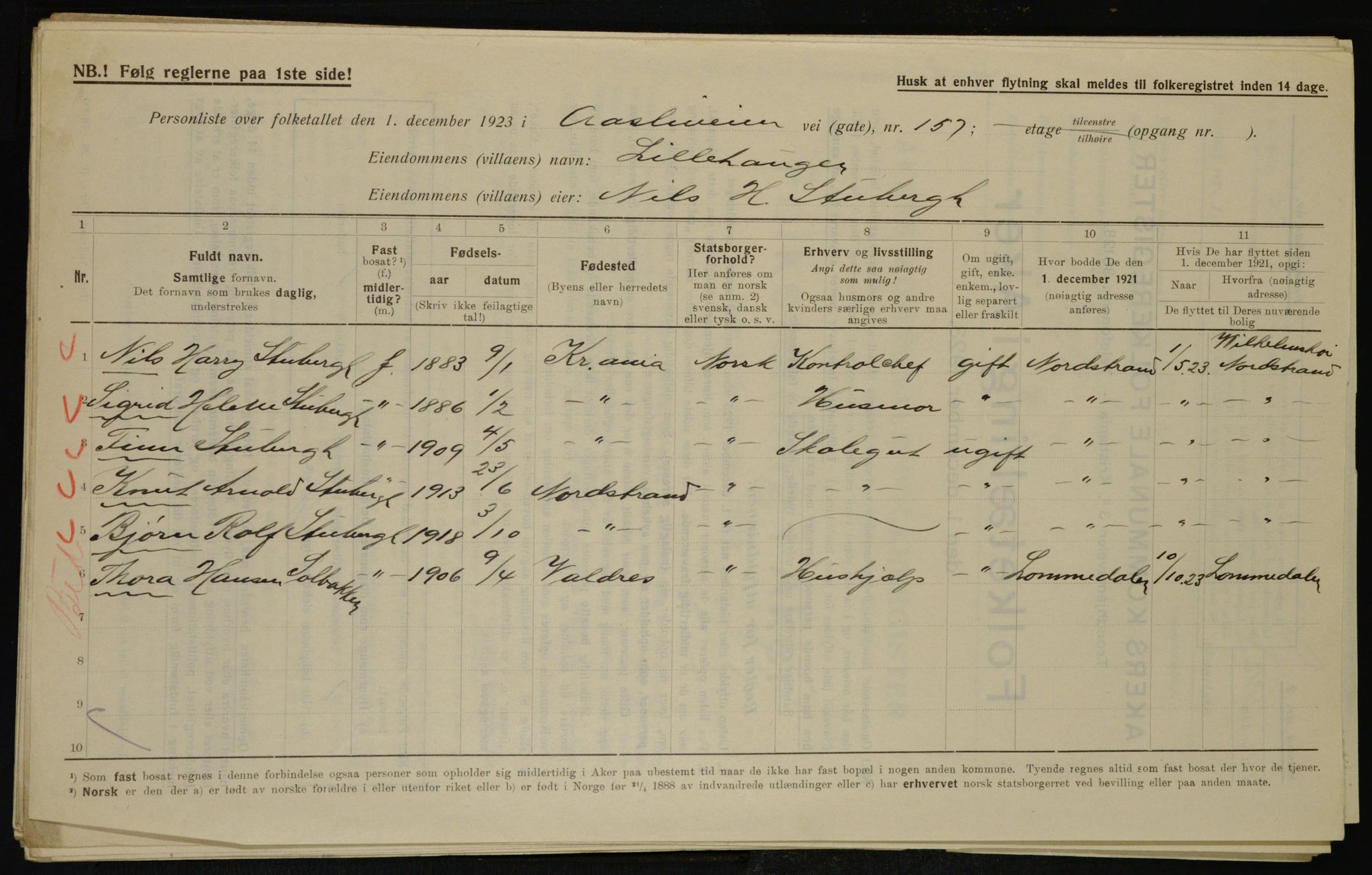 , Municipal Census 1923 for Aker, 1923, p. 44183