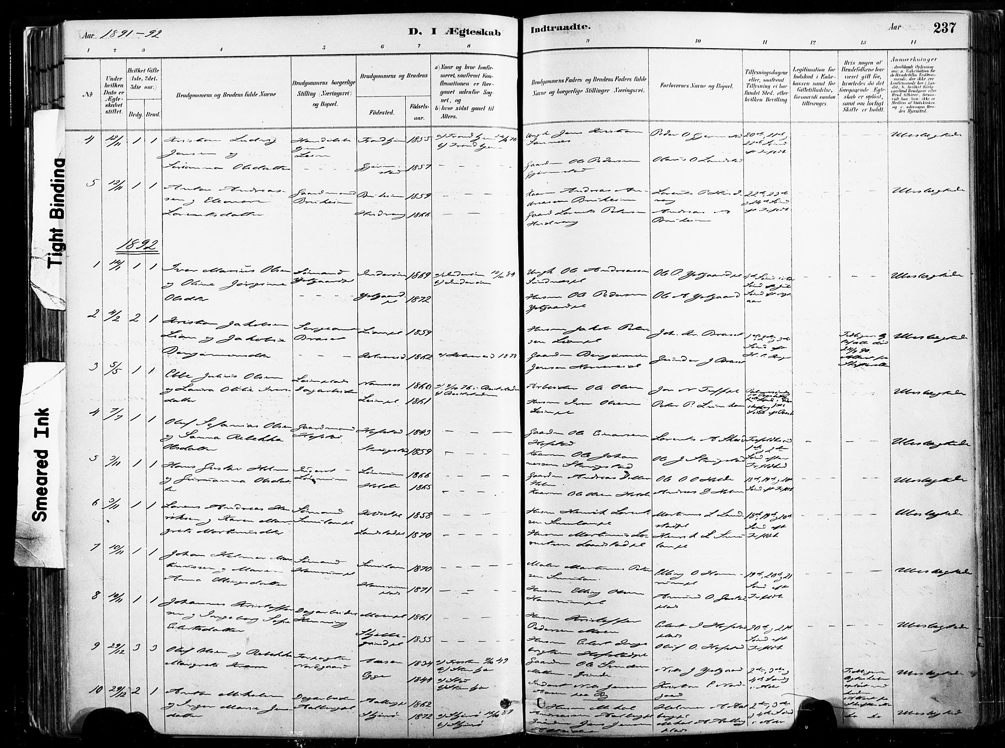 Ministerialprotokoller, klokkerbøker og fødselsregistre - Nord-Trøndelag, SAT/A-1458/735/L0351: Parish register (official) no. 735A10, 1884-1908, p. 237