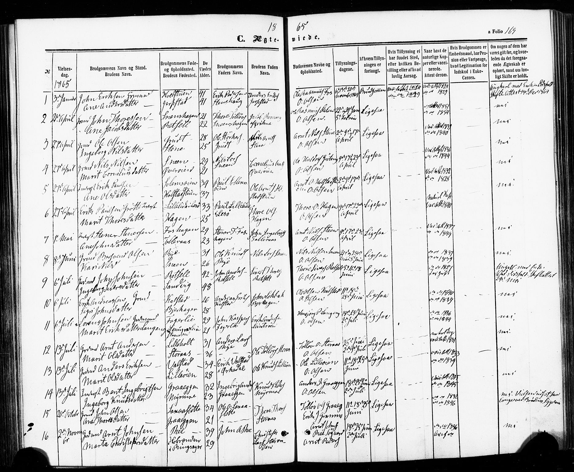 Ministerialprotokoller, klokkerbøker og fødselsregistre - Sør-Trøndelag, SAT/A-1456/672/L0856: Parish register (official) no. 672A08, 1861-1881, p. 169