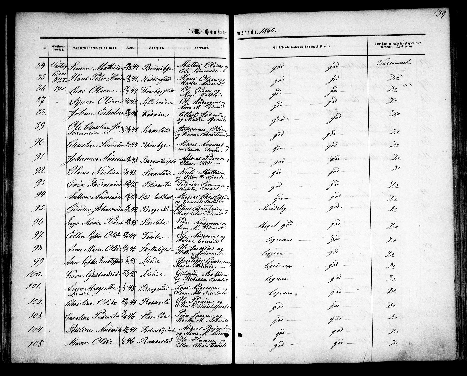 Tune prestekontor Kirkebøker, SAO/A-2007/F/Fa/L0013: Parish register (official) no. 13, 1859-1863, p. 139