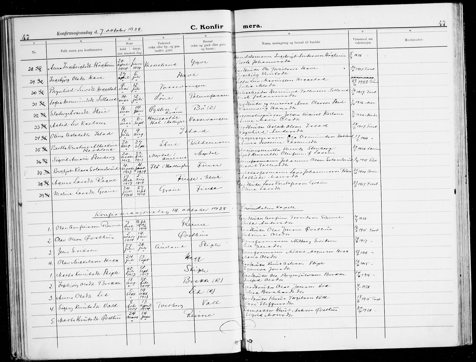 Voss sokneprestembete, SAB/A-79001/H/Haa: Parish register (official) no. B 3, 1922-1942, p. 47