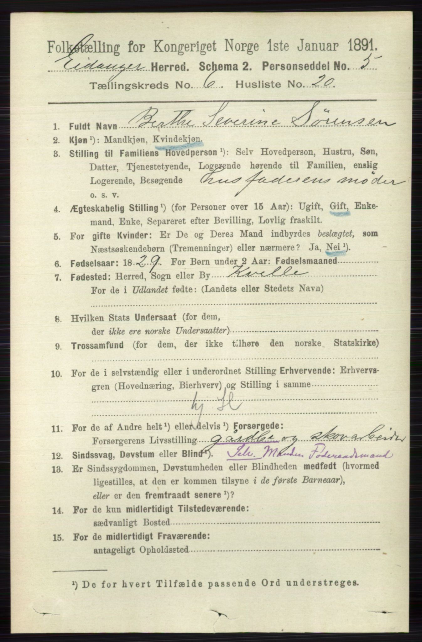 RA, 1891 census for 0813 Eidanger, 1891, p. 2718