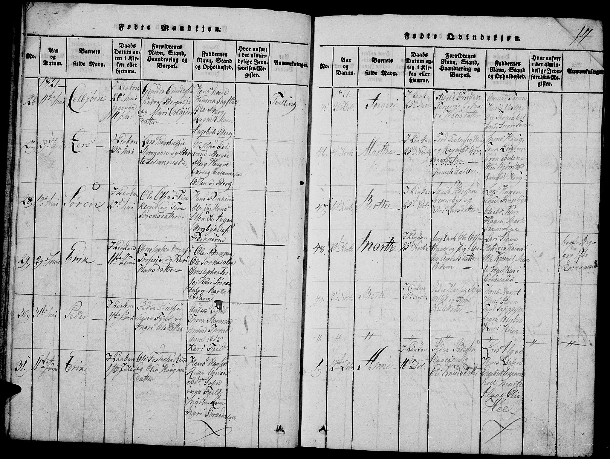 Nord-Odal prestekontor, AV/SAH-PREST-032/H/Ha/Hab/L0001: Parish register (copy) no. 1, 1819-1838, p. 14