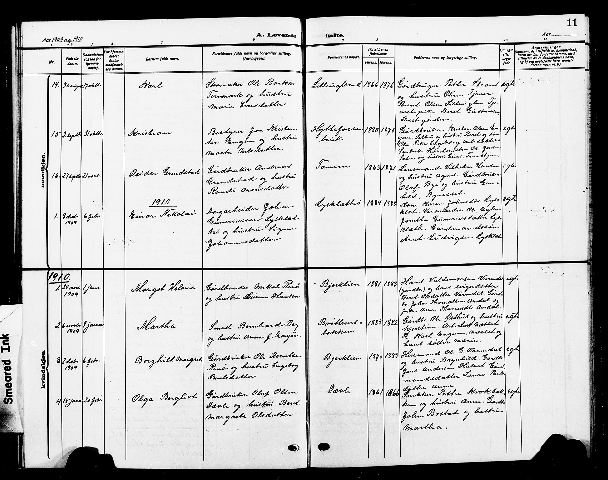 Ministerialprotokoller, klokkerbøker og fødselsregistre - Sør-Trøndelag, SAT/A-1456/618/L0453: Parish register (copy) no. 618C04, 1907-1925, p. 11