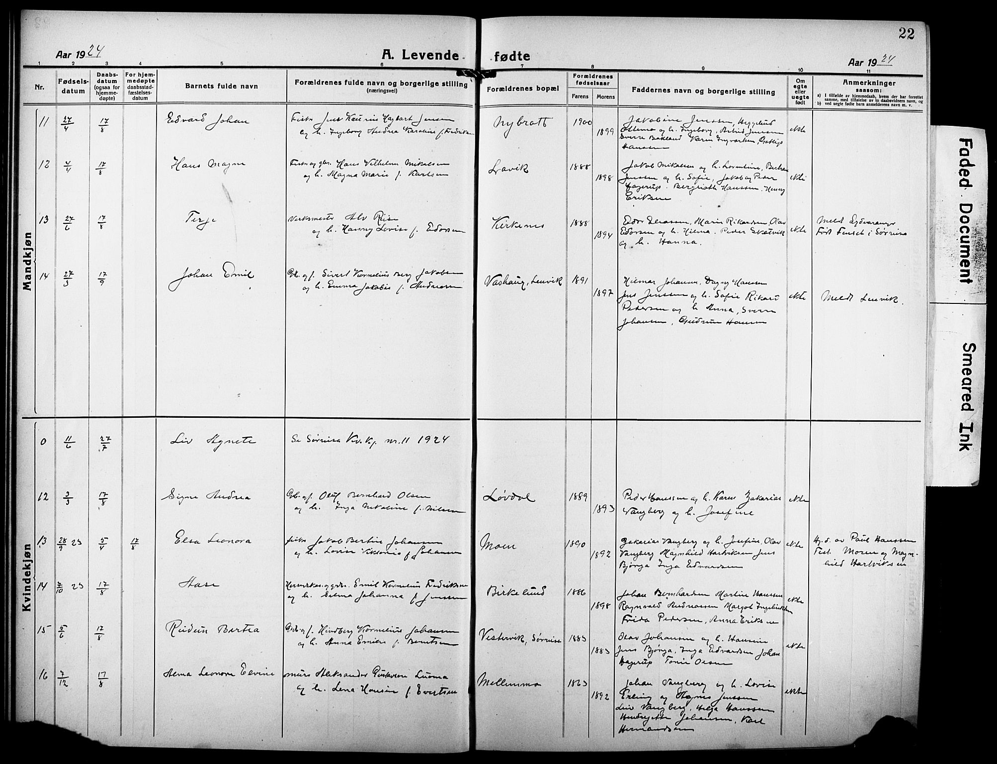 Tranøy sokneprestkontor, AV/SATØ-S-1313/I/Ia/Iab/L0006klokker: Parish register (copy) no. 6, 1919-1932, p. 22