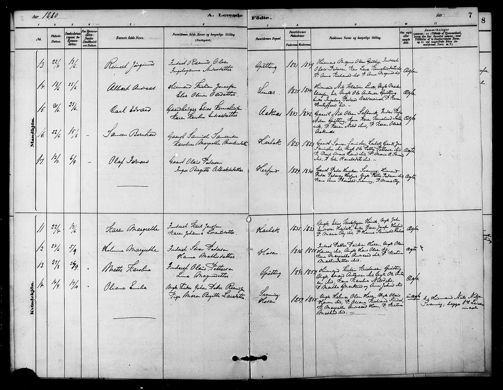 Ministerialprotokoller, klokkerbøker og fødselsregistre - Sør-Trøndelag, AV/SAT-A-1456/656/L0692: Parish register (official) no. 656A01, 1879-1893, p. 7