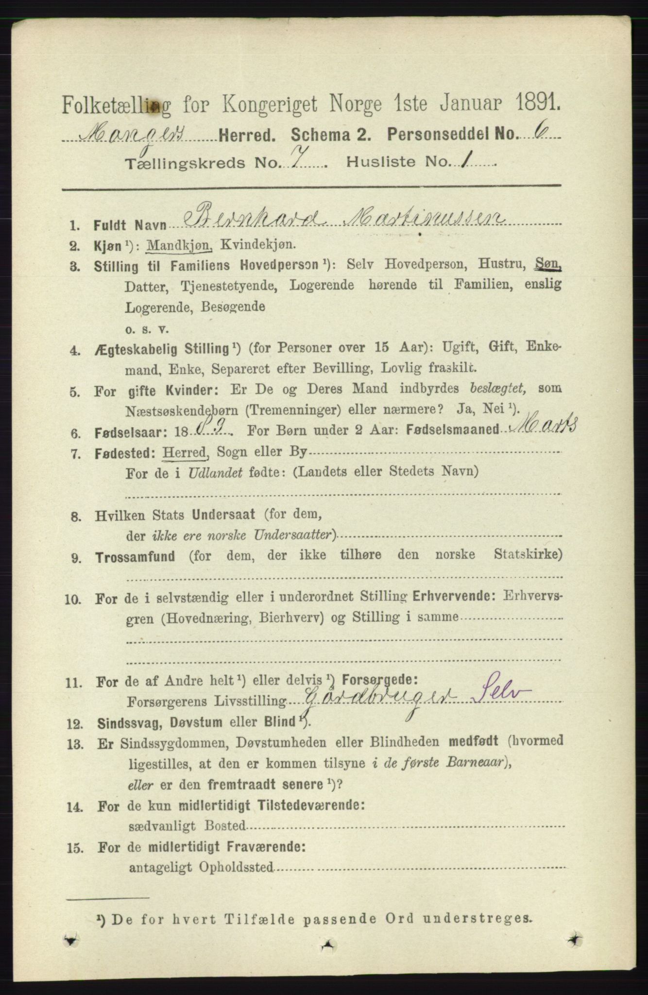 RA, 1891 census for 1261 Manger, 1891, p. 4364