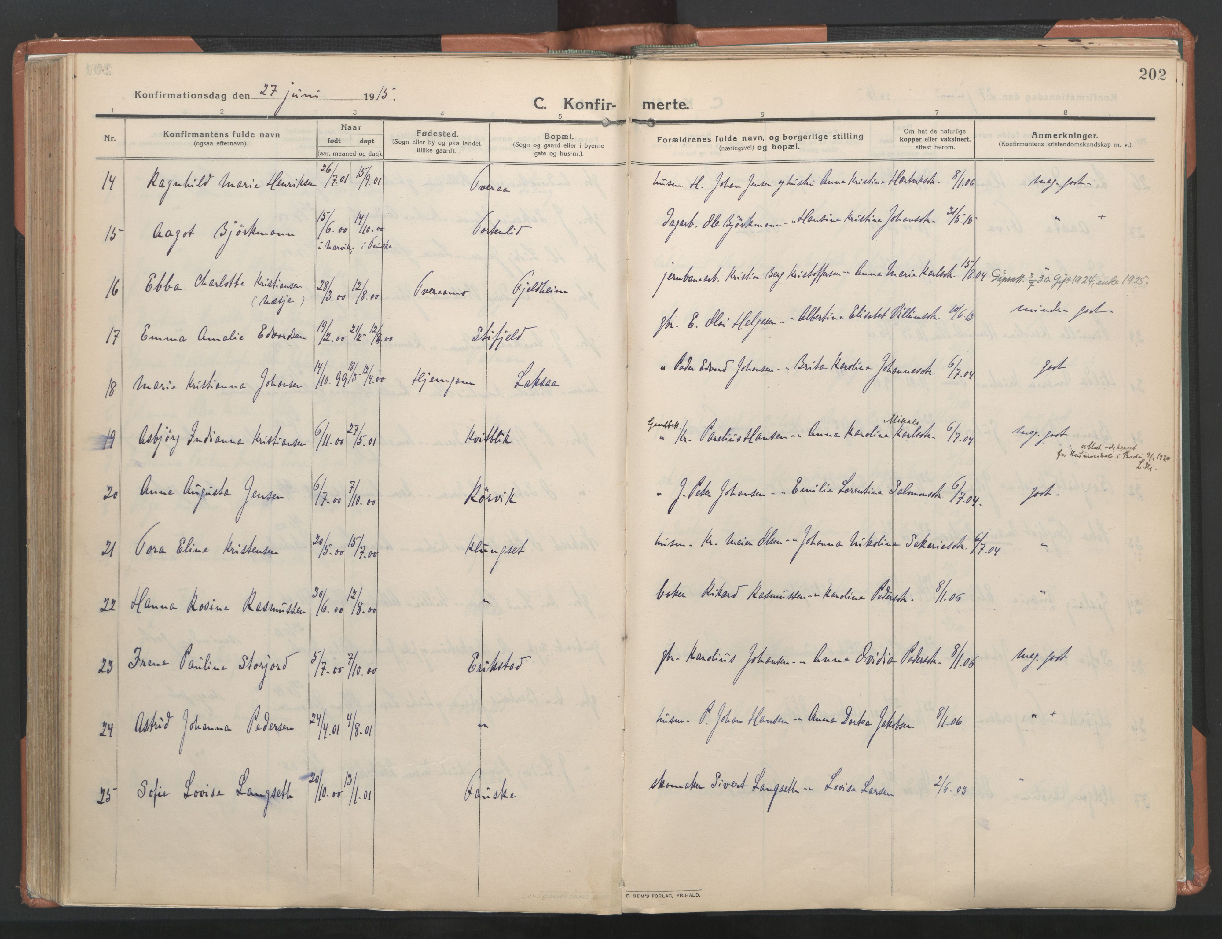 Ministerialprotokoller, klokkerbøker og fødselsregistre - Nordland, AV/SAT-A-1459/849/L0698: Parish register (official) no. 849A09, 1911-1924, p. 202