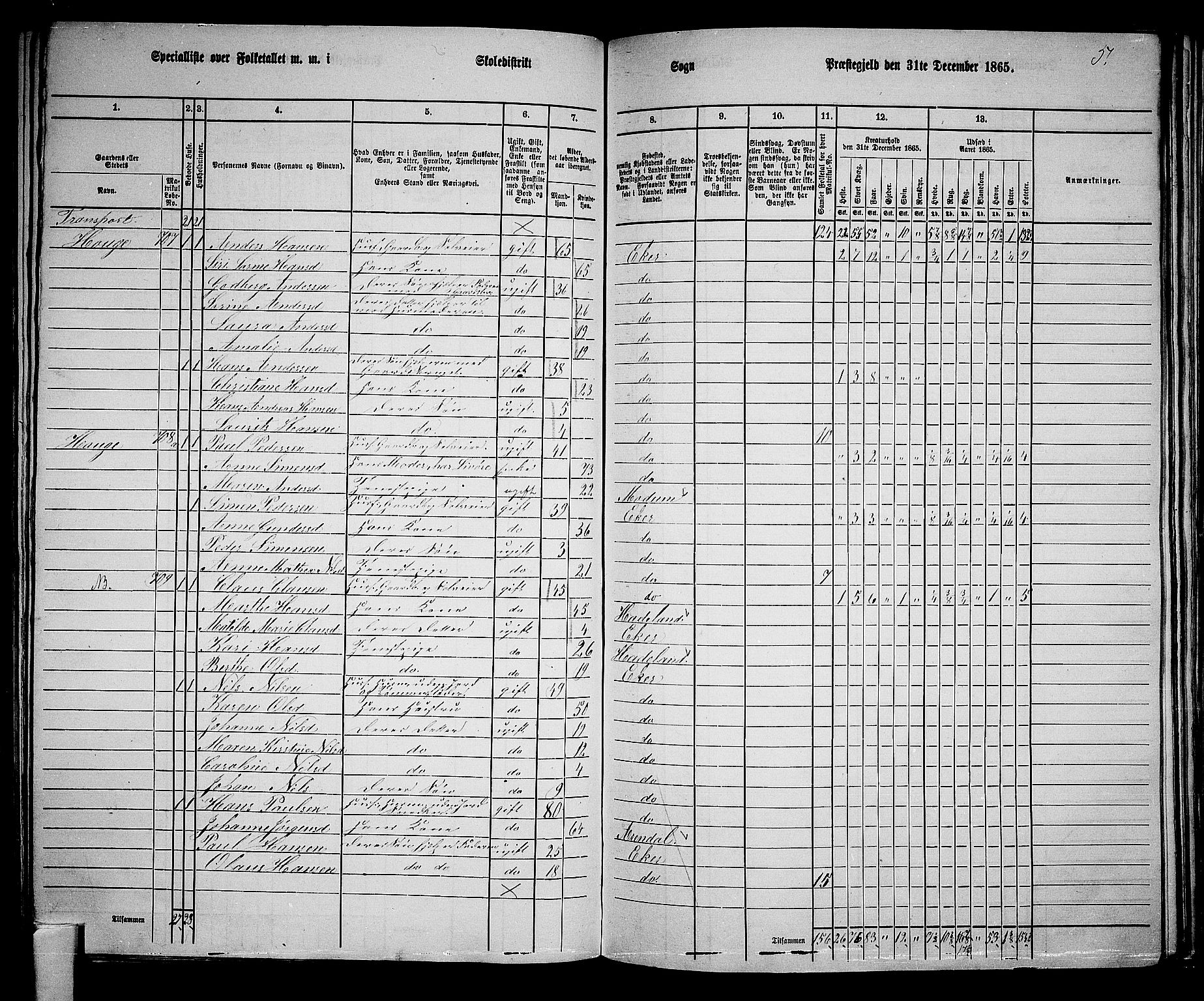 RA, 1865 census for Eiker, 1865, p. 157