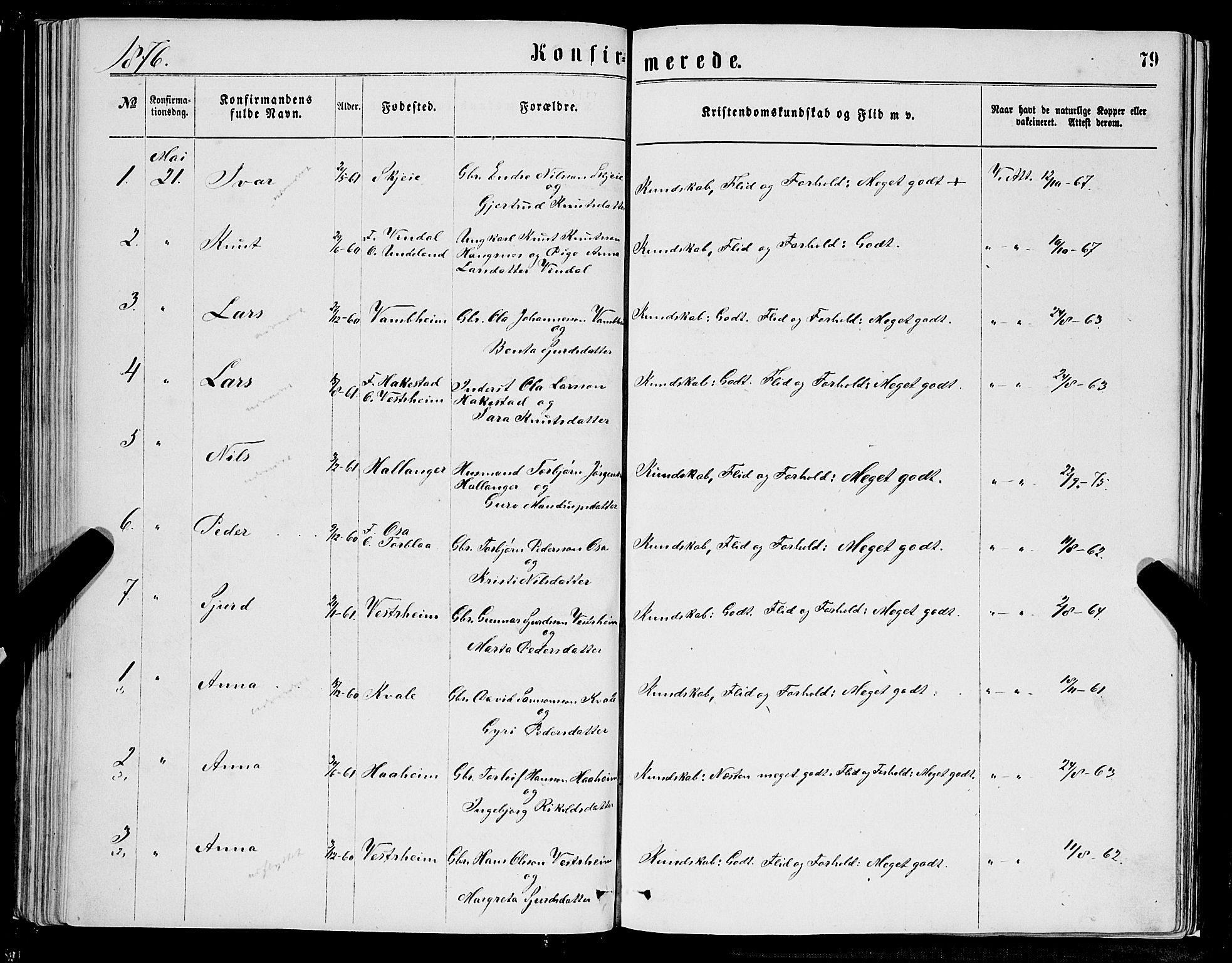 Ulvik sokneprestembete, SAB/A-78801/H/Hab: Parish register (copy) no. A 2, 1869-1882, p. 79