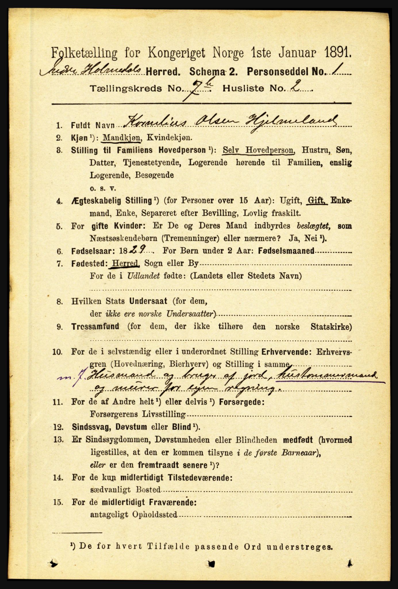 RA, 1891 census for 1430 Indre Holmedal, 1891, p. 3038