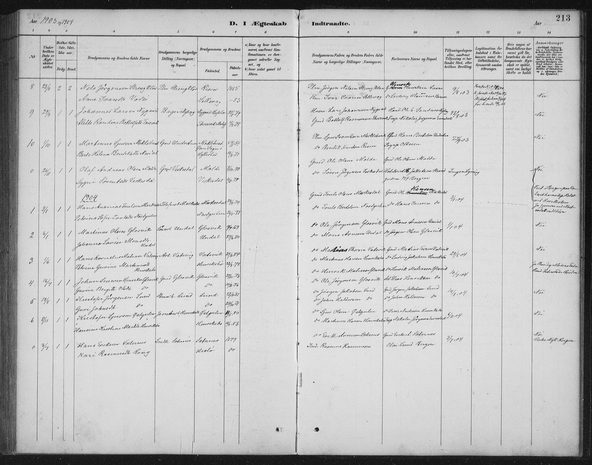Gulen sokneprestembete, SAB/A-80201/H/Hab/Habb/L0003: Parish register (copy) no. B 3, 1884-1907, p. 213