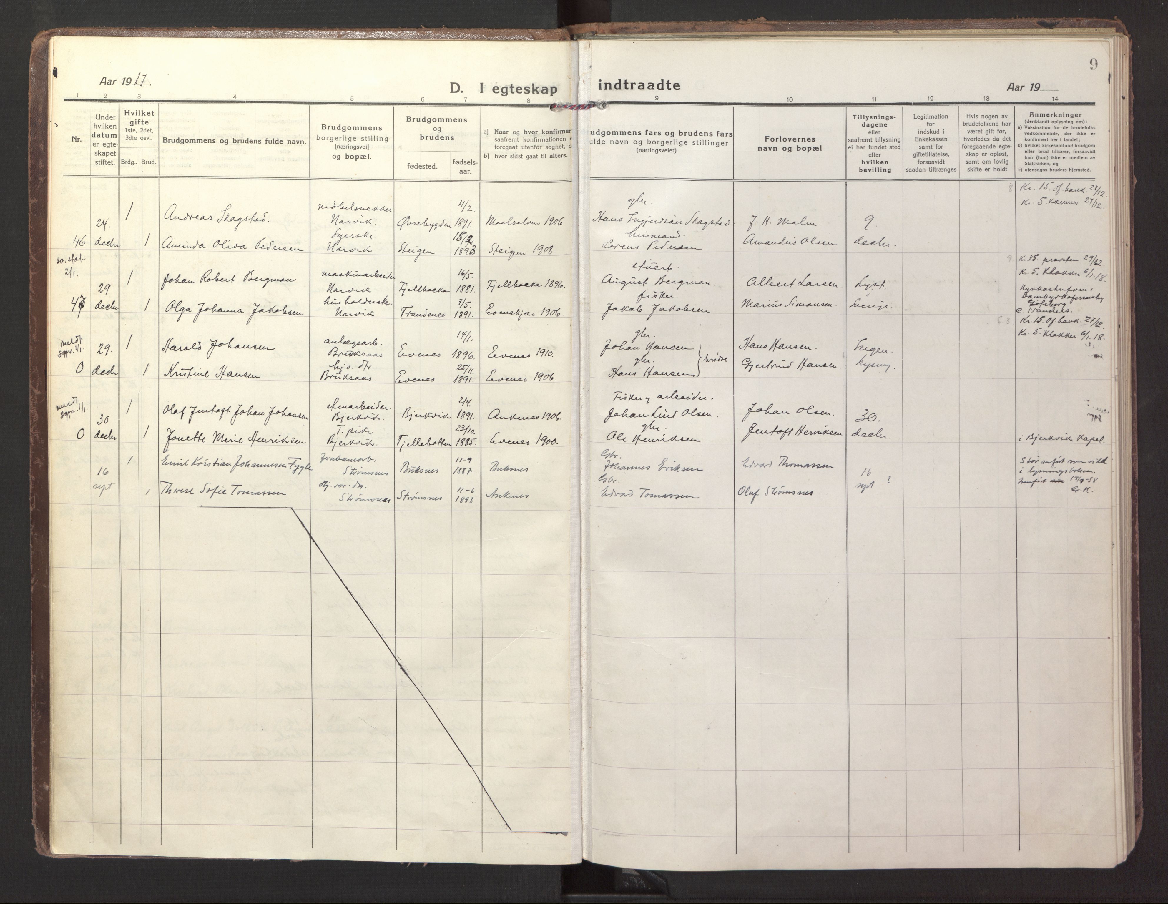 Ministerialprotokoller, klokkerbøker og fødselsregistre - Nordland, AV/SAT-A-1459/871/L1002: Parish register (official) no. 871A18, 1917-1926, p. 9