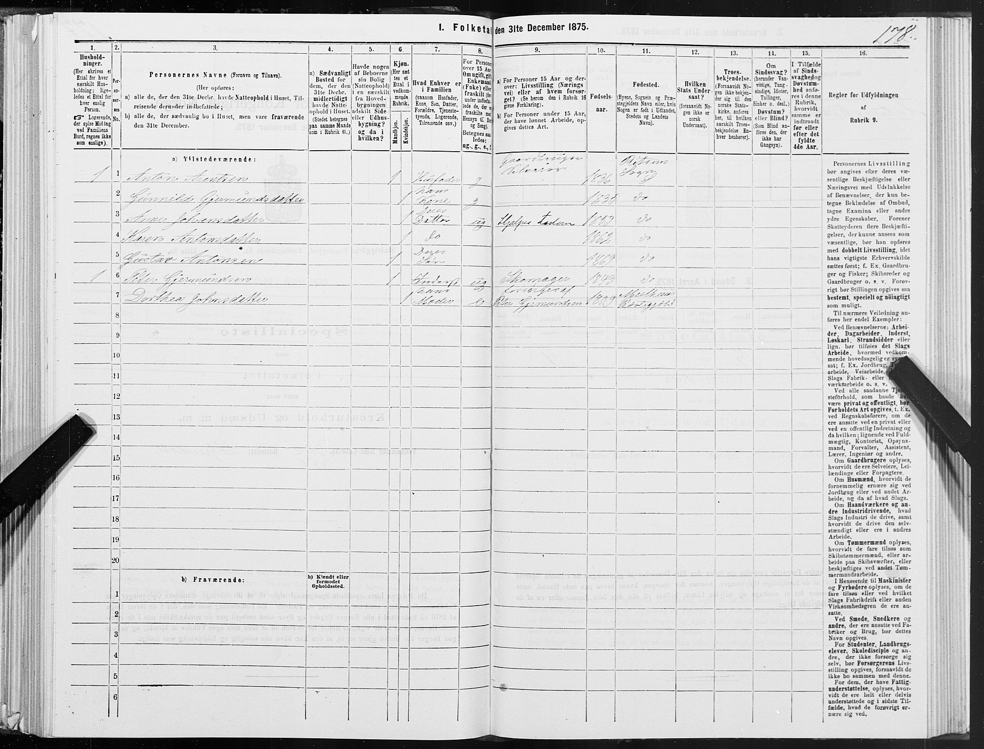 SAT, 1875 census for 1625P Stadsbygd, 1875, p. 4178