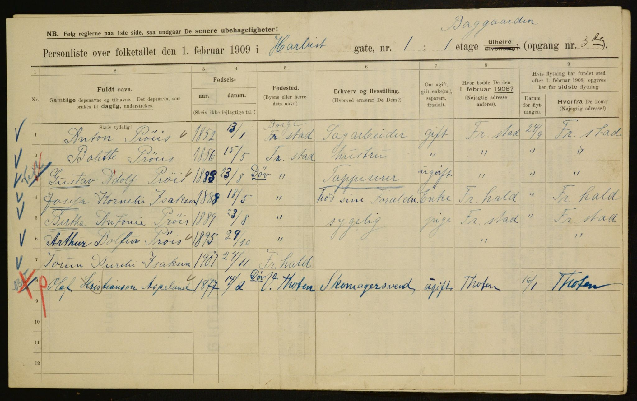 OBA, Municipal Census 1909 for Kristiania, 1909, p. 73309