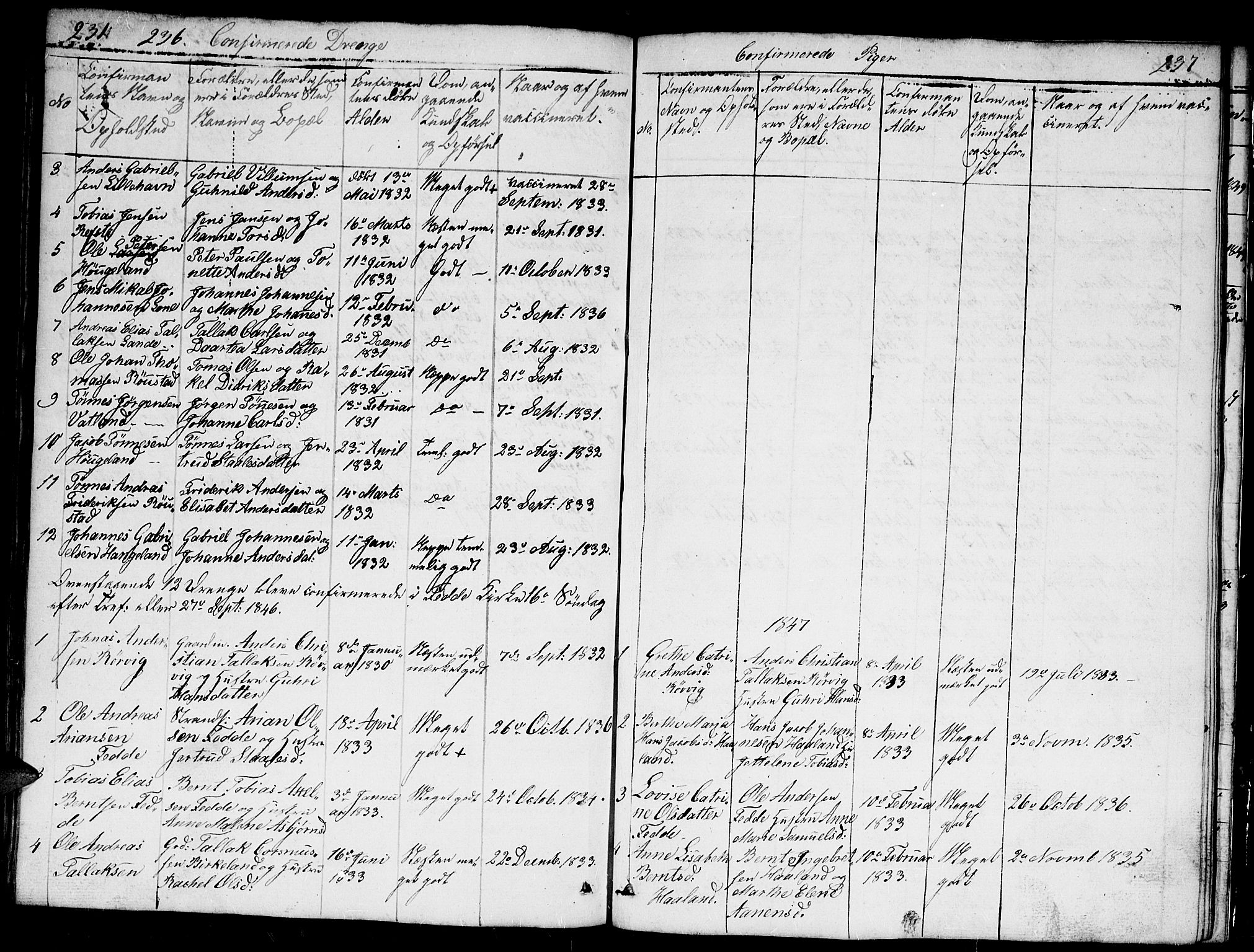 Kvinesdal sokneprestkontor, SAK/1111-0026/F/Fb/Fba/L0002: Parish register (copy) no. B 2, 1838-1858, p. 236-237
