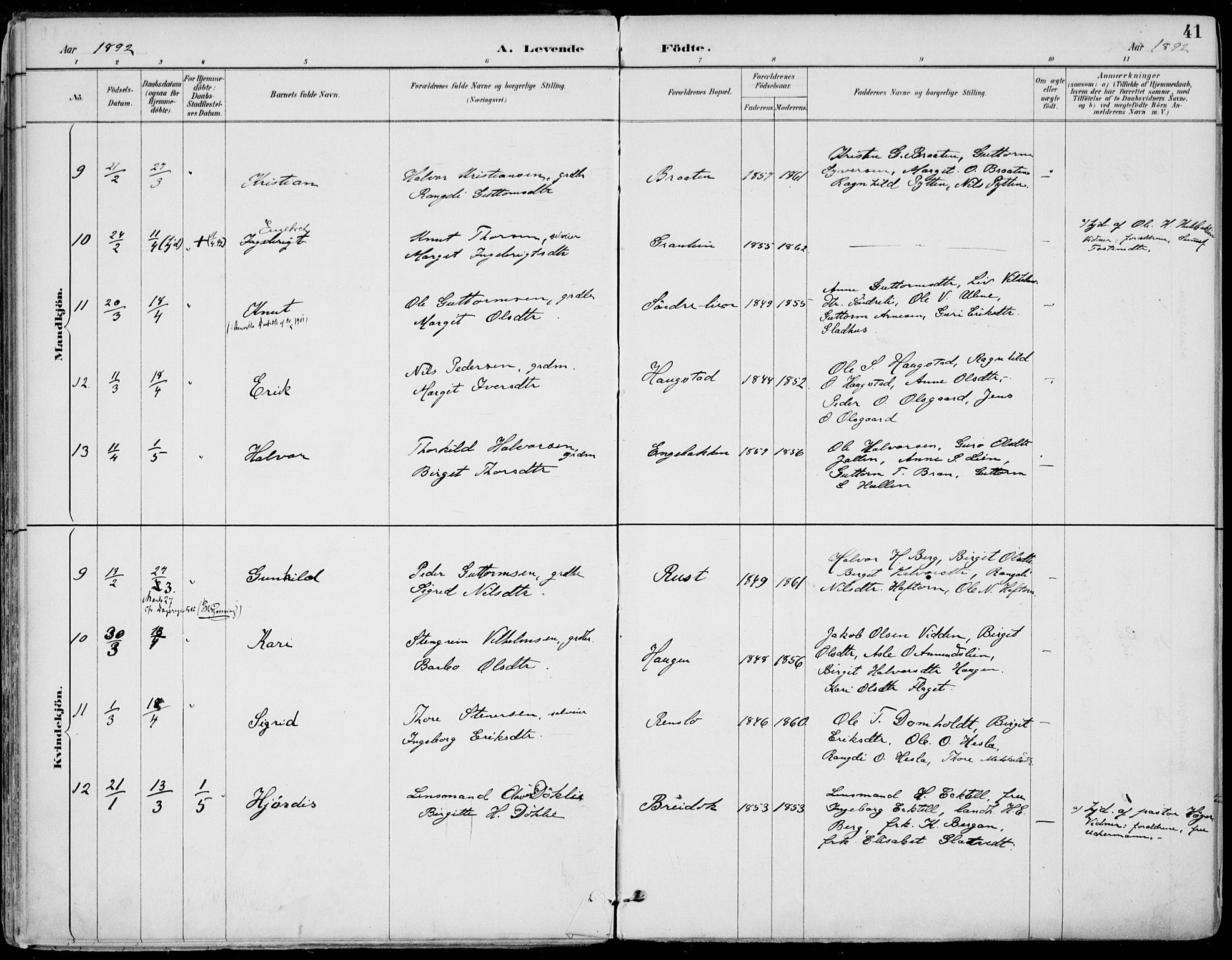 Gol kirkebøker, AV/SAKO-A-226/F/Fa/L0005: Parish register (official) no. I 5, 1887-1900, p. 41