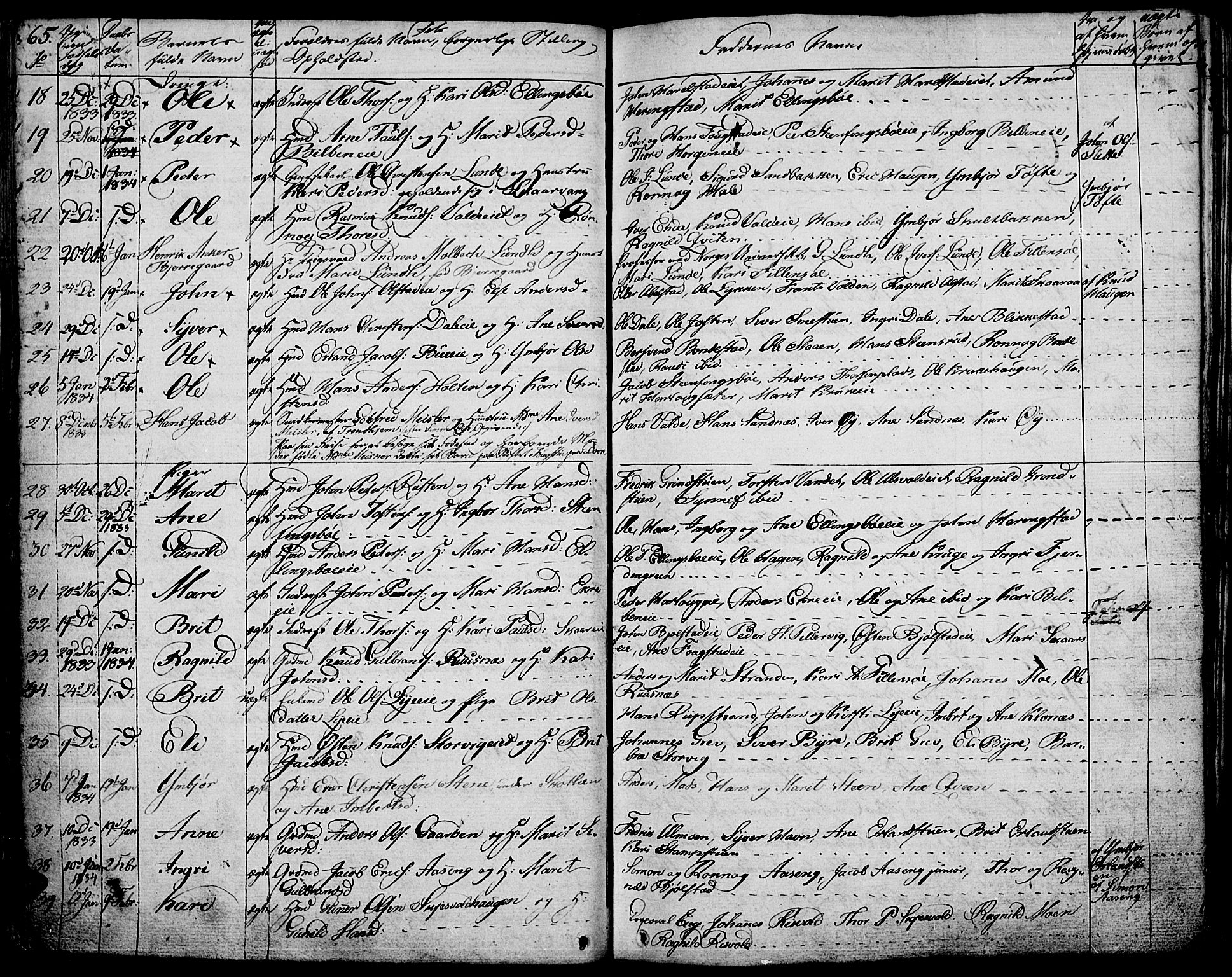 Vågå prestekontor, SAH/PREST-076/H/Ha/Haa/L0004: Parish register (official) no. 4 /1, 1827-1842, p. 65