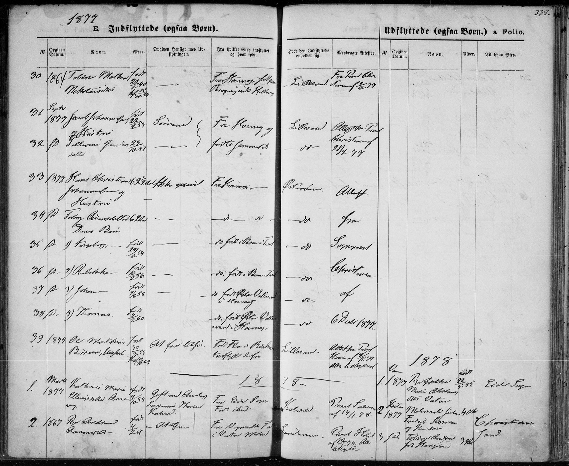 Vestre Moland sokneprestkontor, SAK/1111-0046/F/Fa/Fab/L0008: Parish register (official) no. A 8, 1873-1883, p. 338