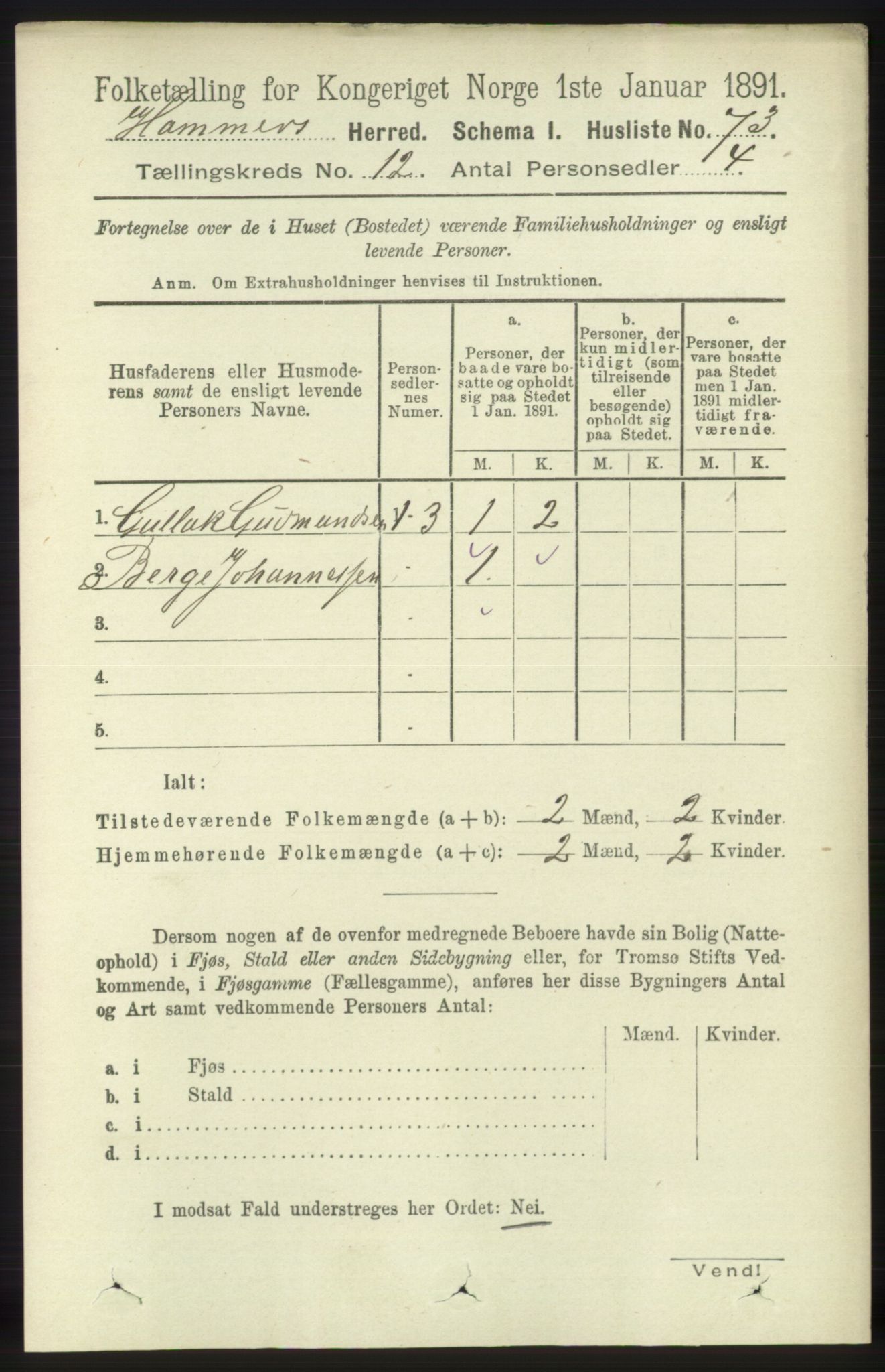 RA, 1891 census for 1254 Hamre, 1891, p. 3481