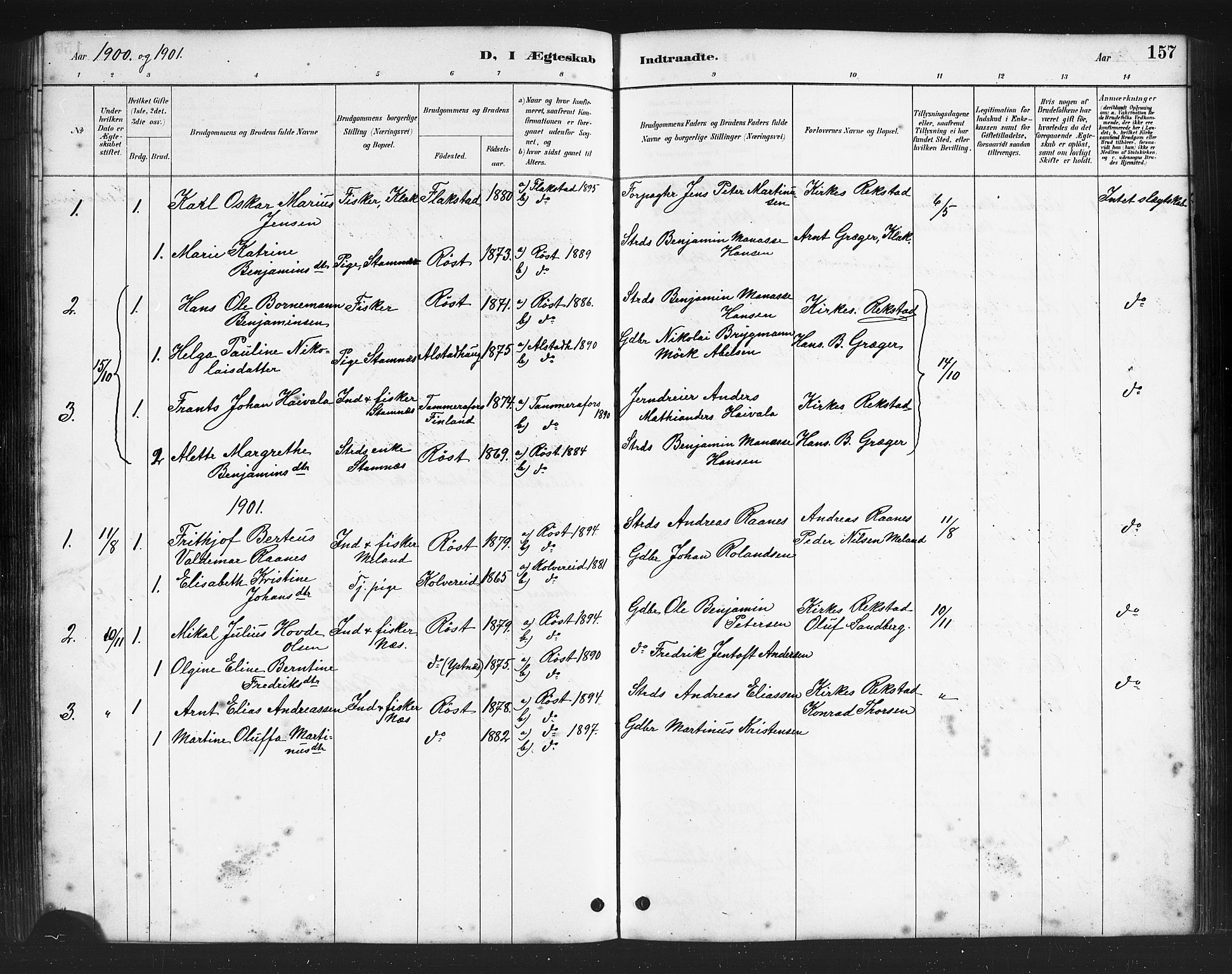 Ministerialprotokoller, klokkerbøker og fødselsregistre - Nordland, AV/SAT-A-1459/808/L0131: Parish register (copy) no. 808C02, 1879-1919, p. 157