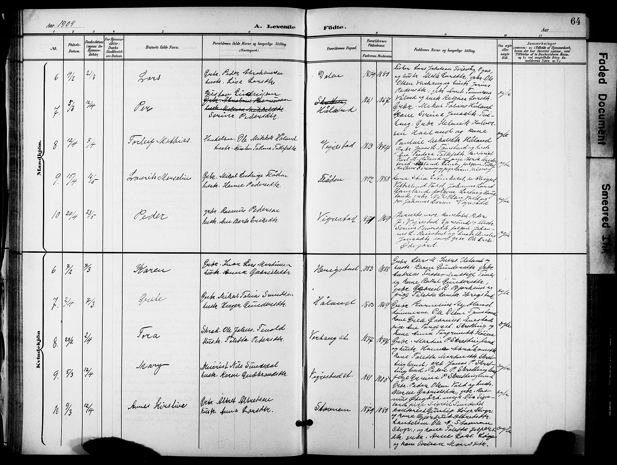 Hå sokneprestkontor, AV/SAST-A-101801/001/30BB/L0006: Parish register (copy) no. B 6, 1900-1924, p. 64