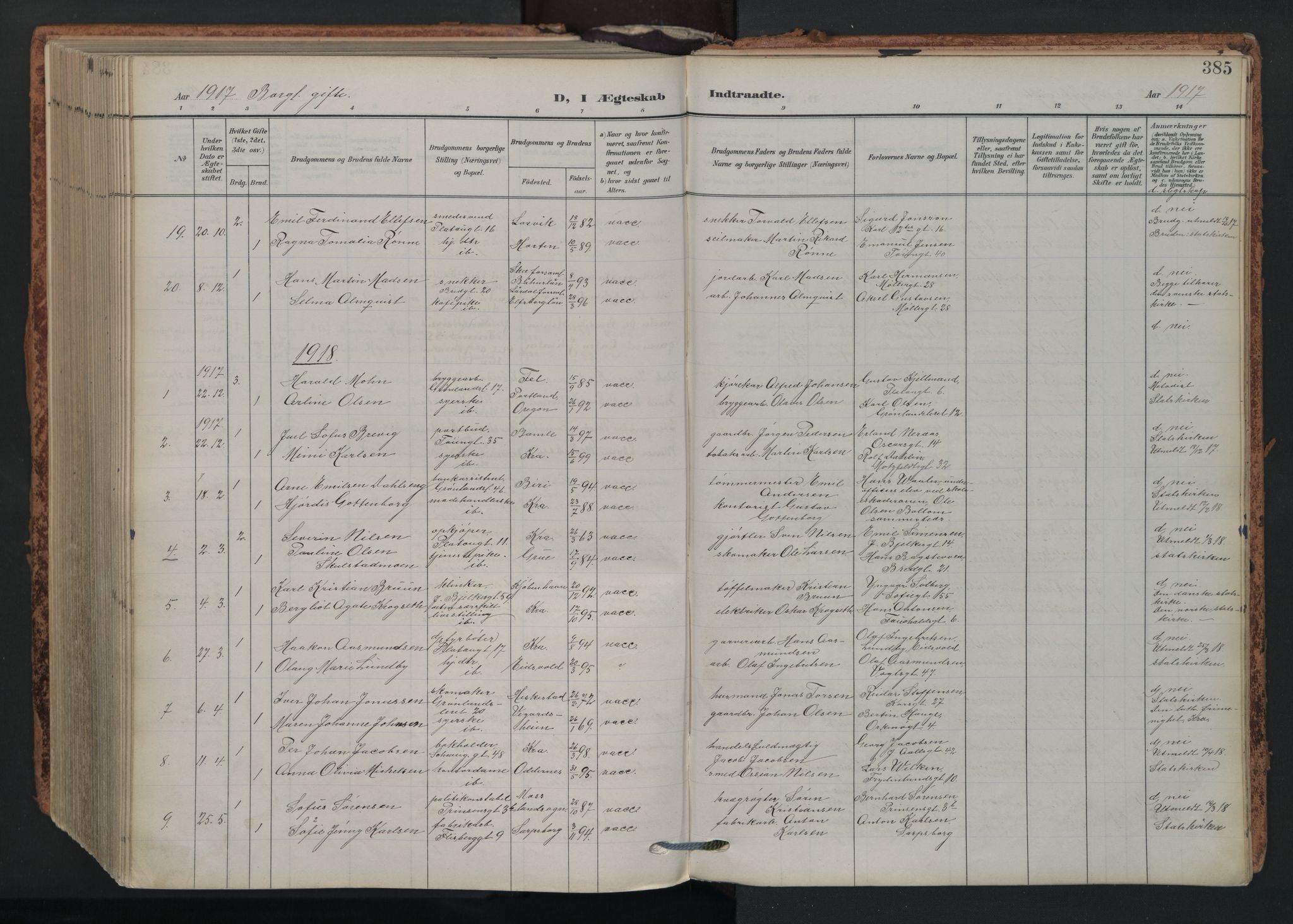 Grønland prestekontor Kirkebøker, SAO/A-10848/F/Fa/L0017: Parish register (official) no. 17, 1906-1934, p. 385