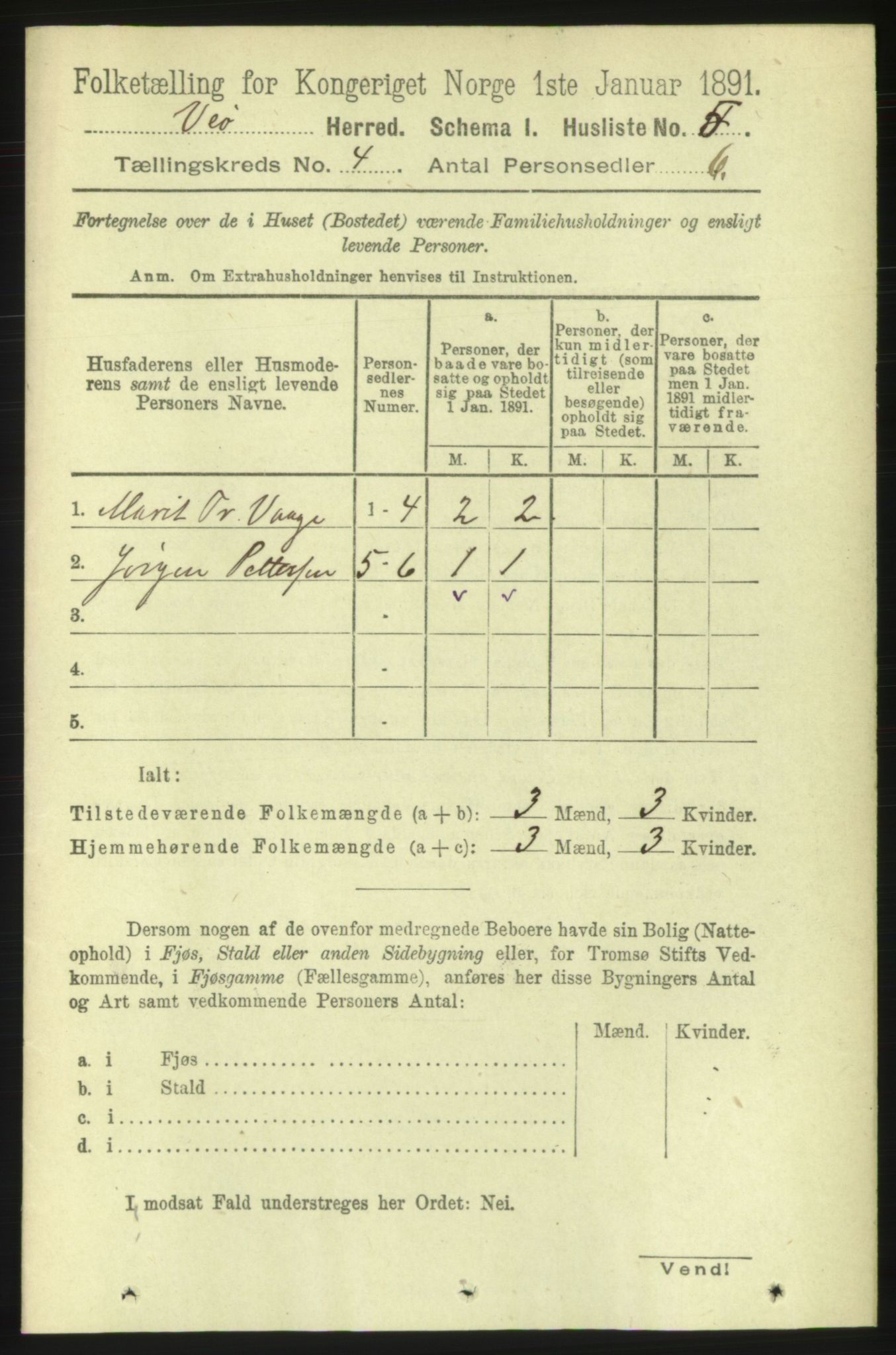 RA, 1891 census for 1541 Veøy, 1891, p. 1740