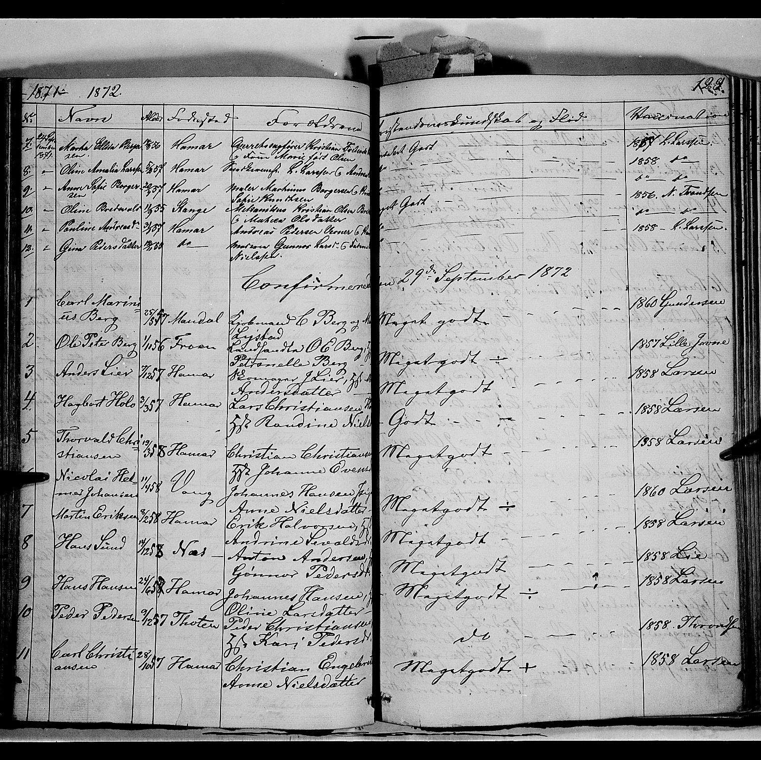 Vang prestekontor, Hedmark, AV/SAH-PREST-008/H/Ha/Haa/L0011: Parish register (official) no. 11, 1852-1877, p. 129