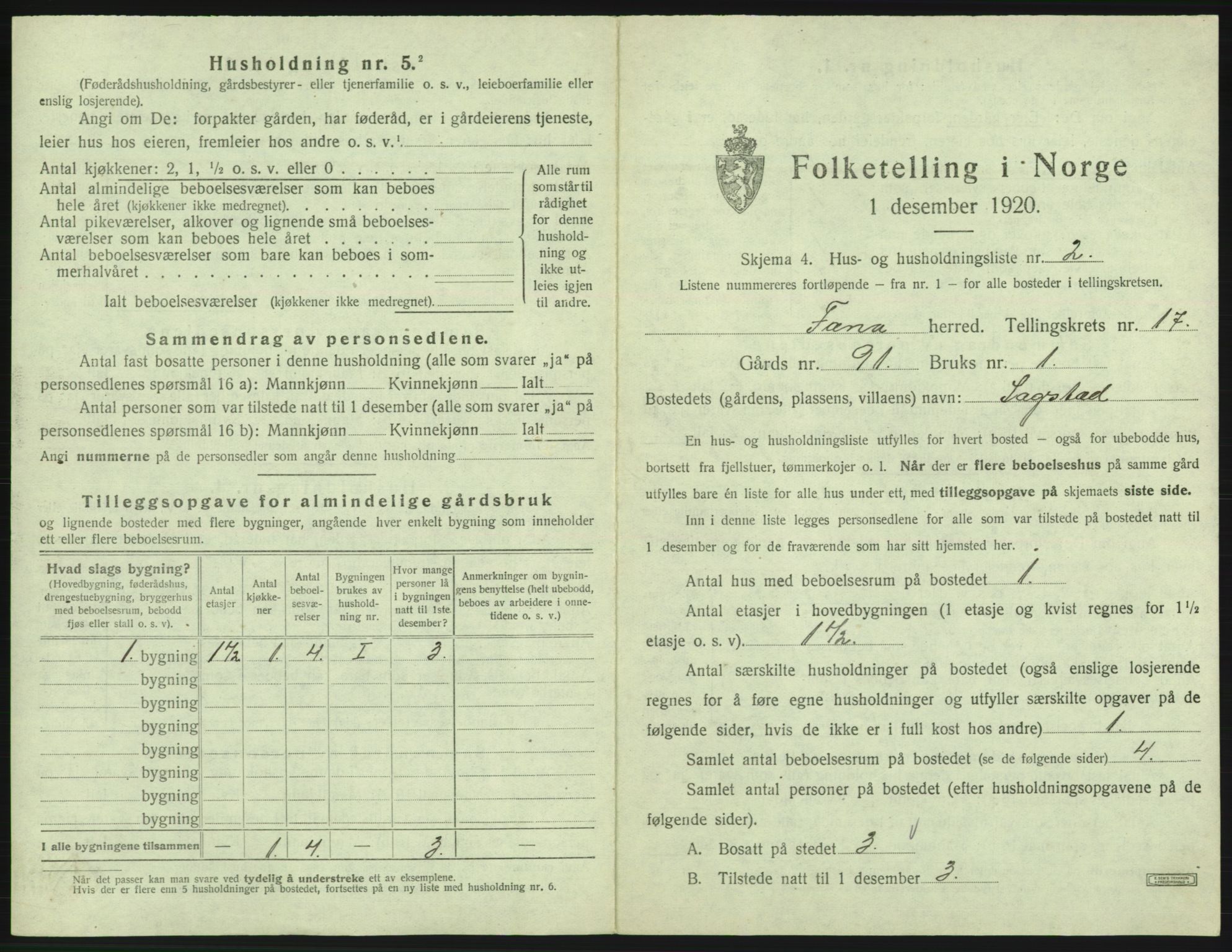 SAB, 1920 census for Fana, 1920, p. 2664