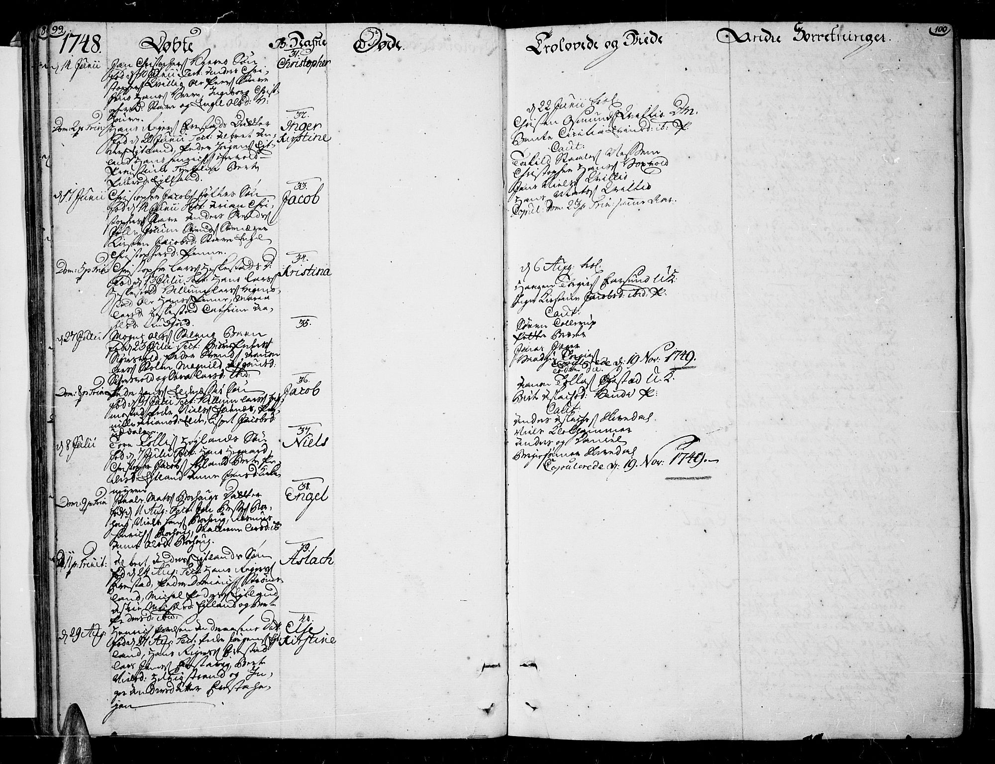 Lista sokneprestkontor, AV/SAK-1111-0027/F/Fa/L0003: Parish register (official) no. A 3 /1, 1743-1767, p. 99-100