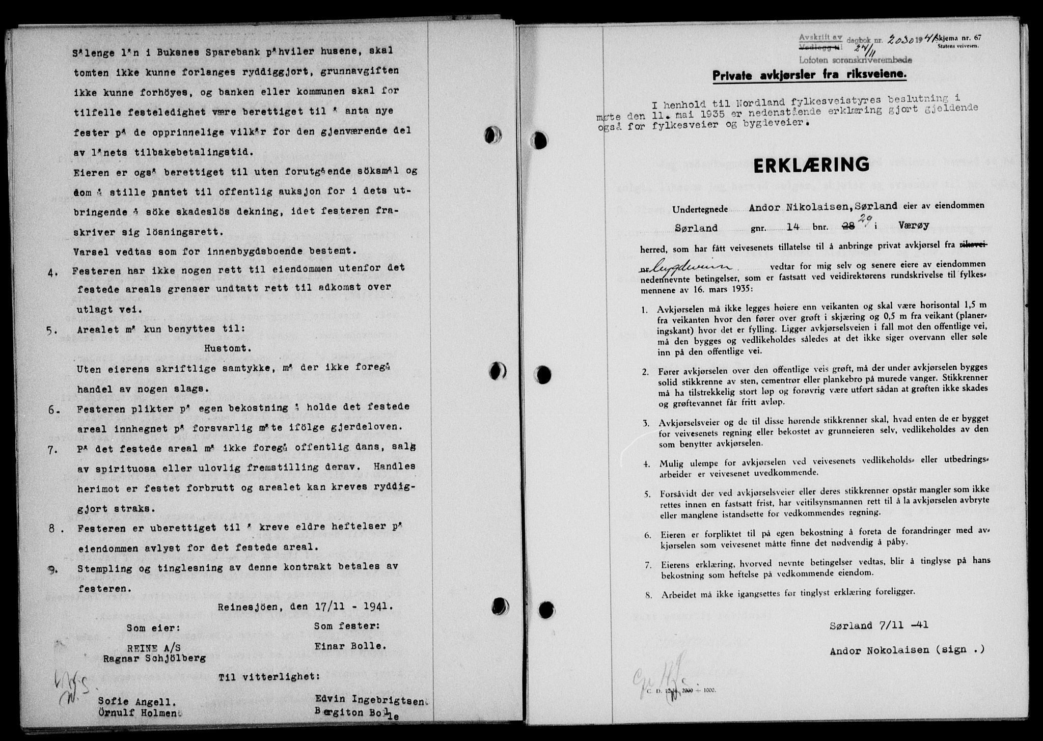 Lofoten sorenskriveri, SAT/A-0017/1/2/2C/L0009a: Mortgage book no. 9a, 1941-1942, Diary no: : 2030/1941
