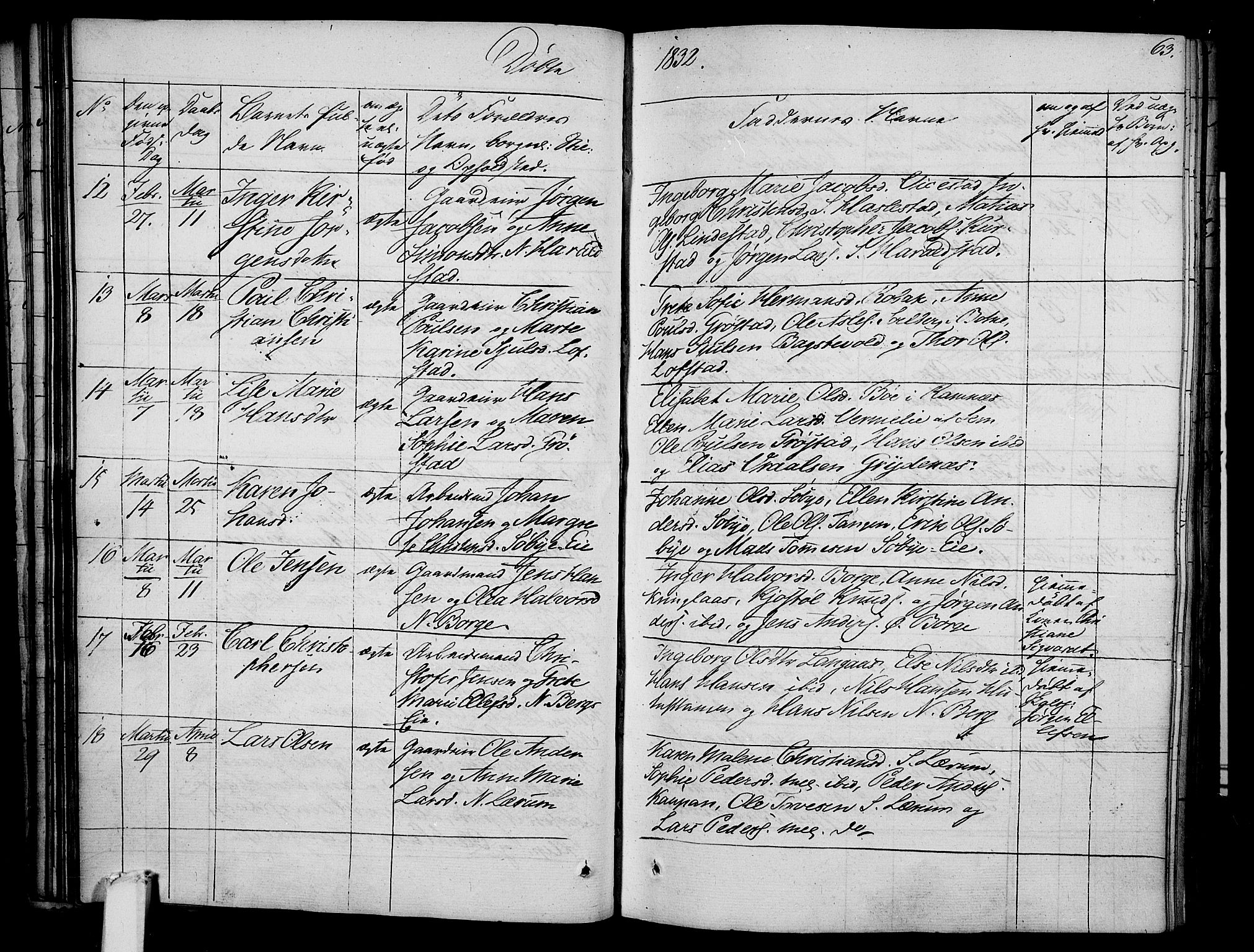 Våle kirkebøker, AV/SAKO-A-334/F/Fa/L0008: Parish register (official) no. I 8, 1824-1844, p. 63