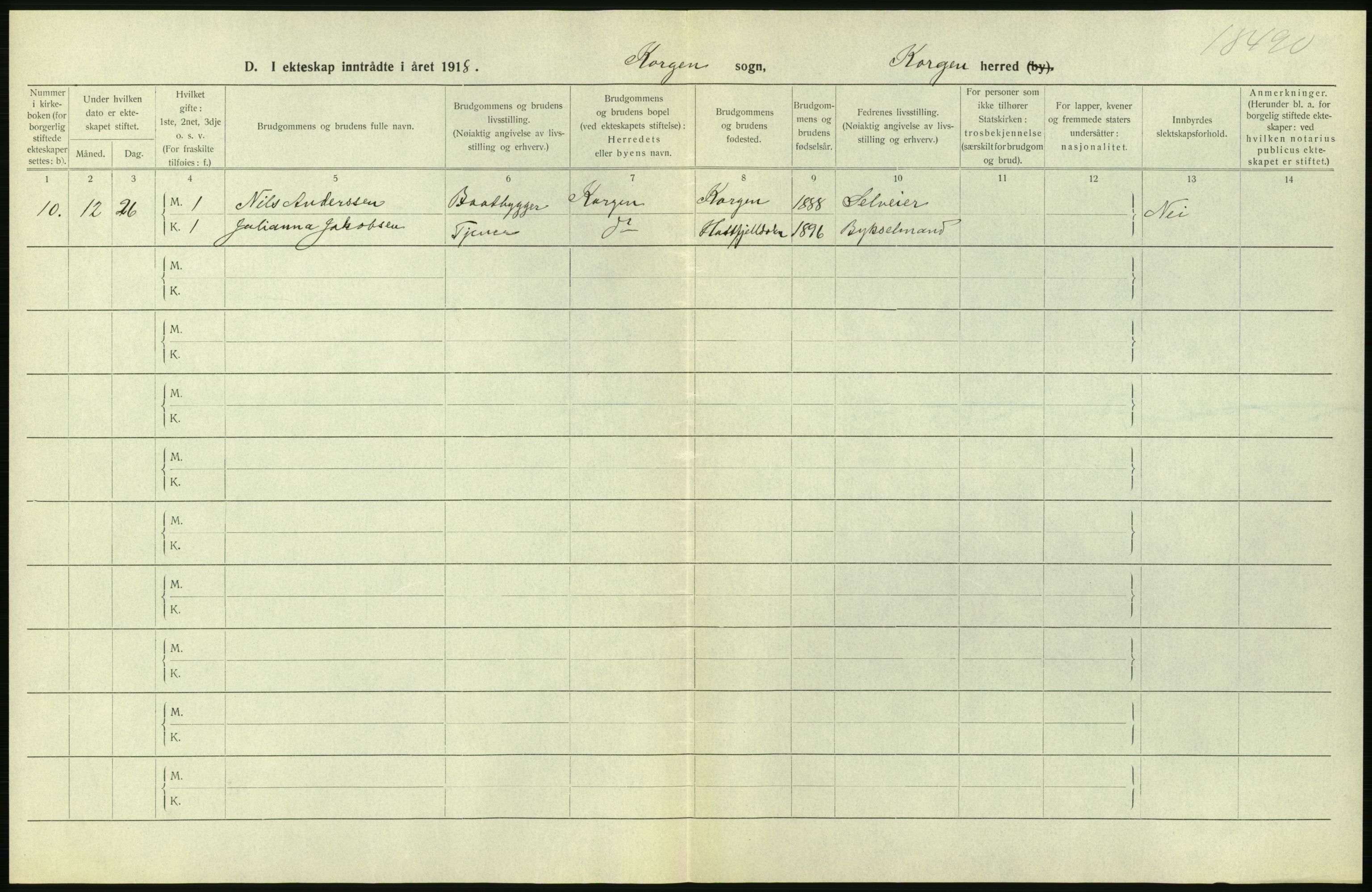 Statistisk sentralbyrå, Sosiodemografiske emner, Befolkning, RA/S-2228/D/Df/Dfb/Dfbh/L0054: Nordland fylke: Gifte, dødfødte. Bygder og byer., 1918, p. 88