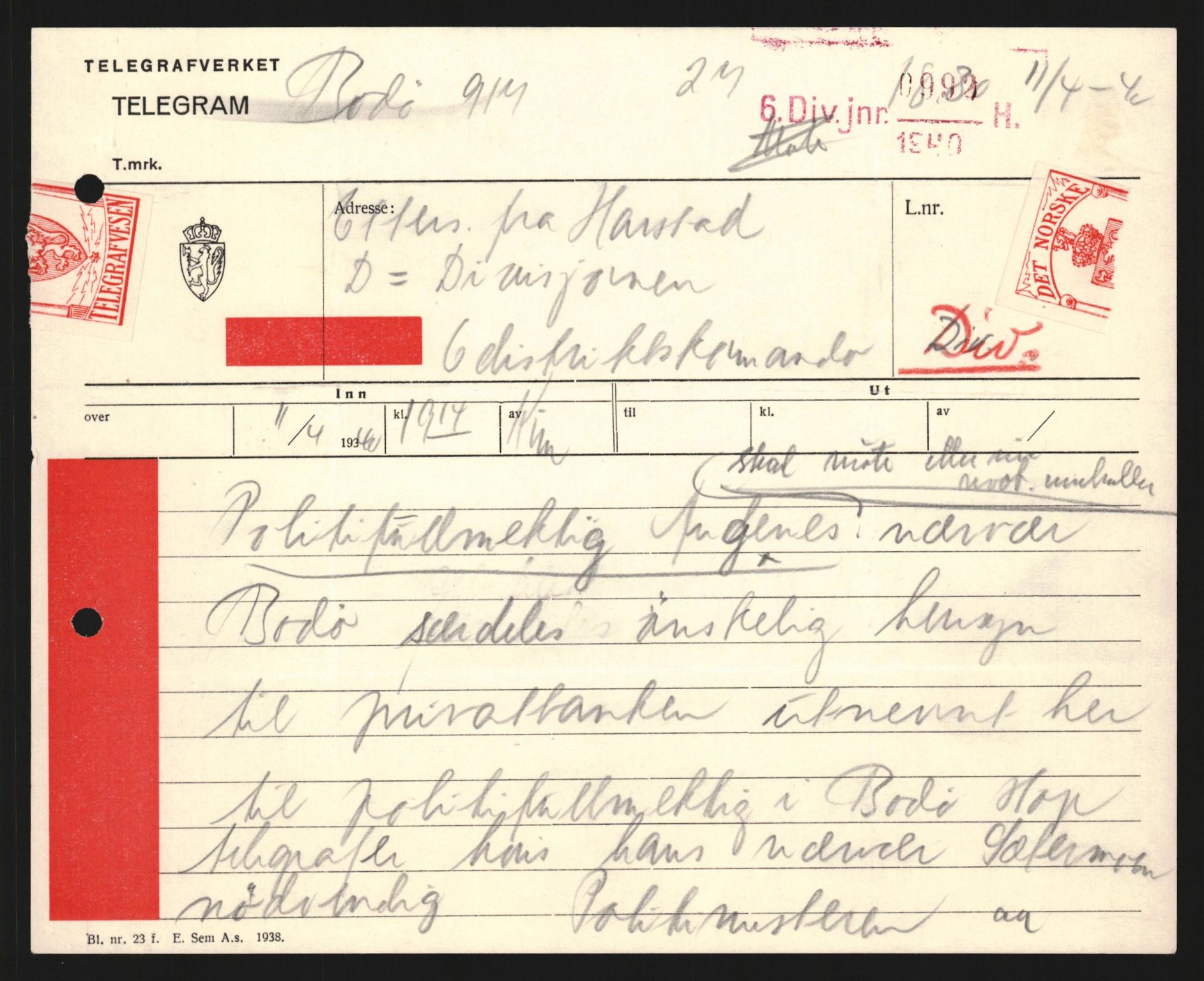 Forsvaret, Forsvarets krigshistoriske avdeling, AV/RA-RAFA-2017/Y/Yb/L0121: II-C-11-600  -  6. Divisjon med avdelinger, 1939-1940, p. 639