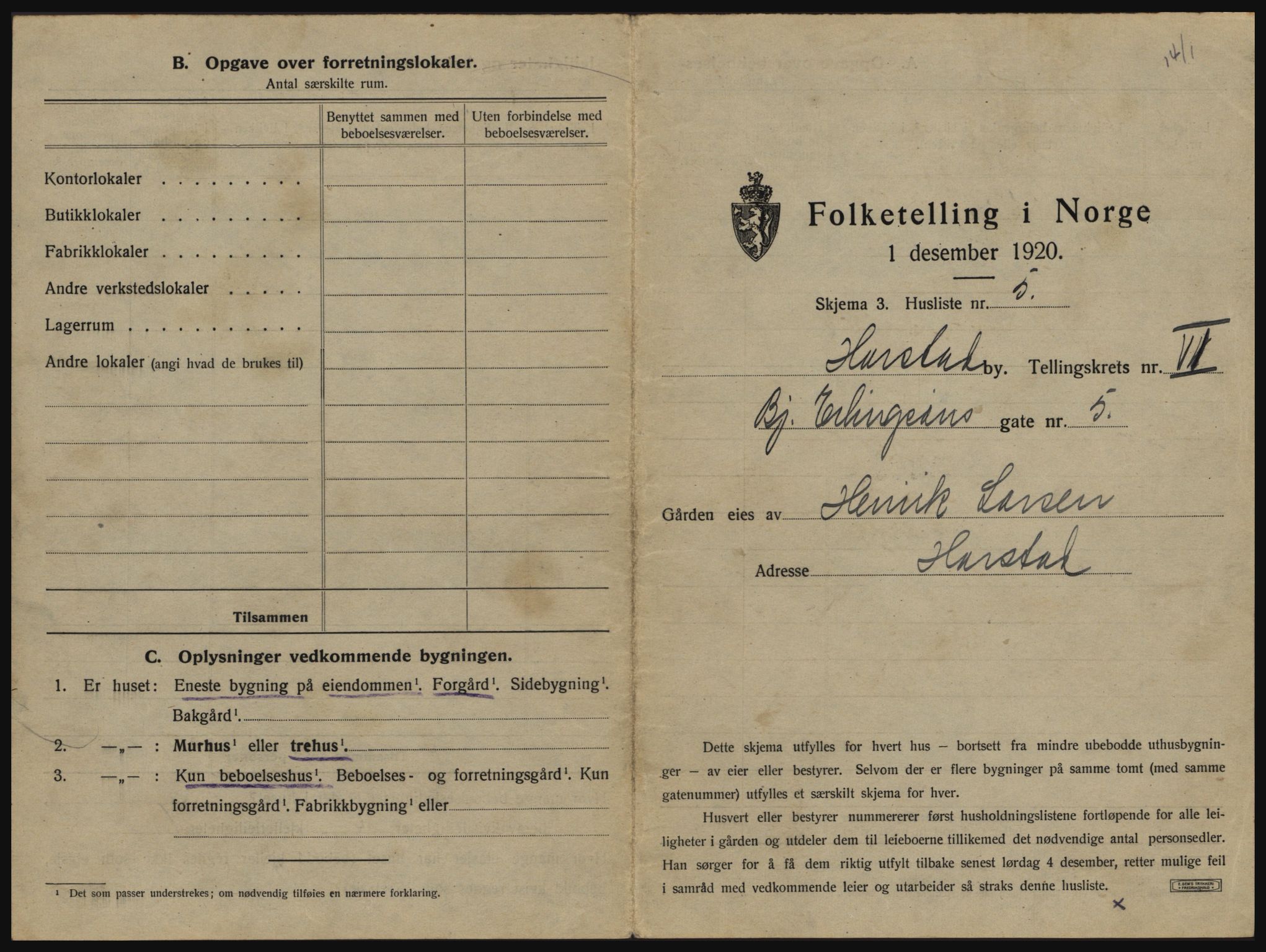 SATØ, 1920 census for Harstad, 1920, p. 627