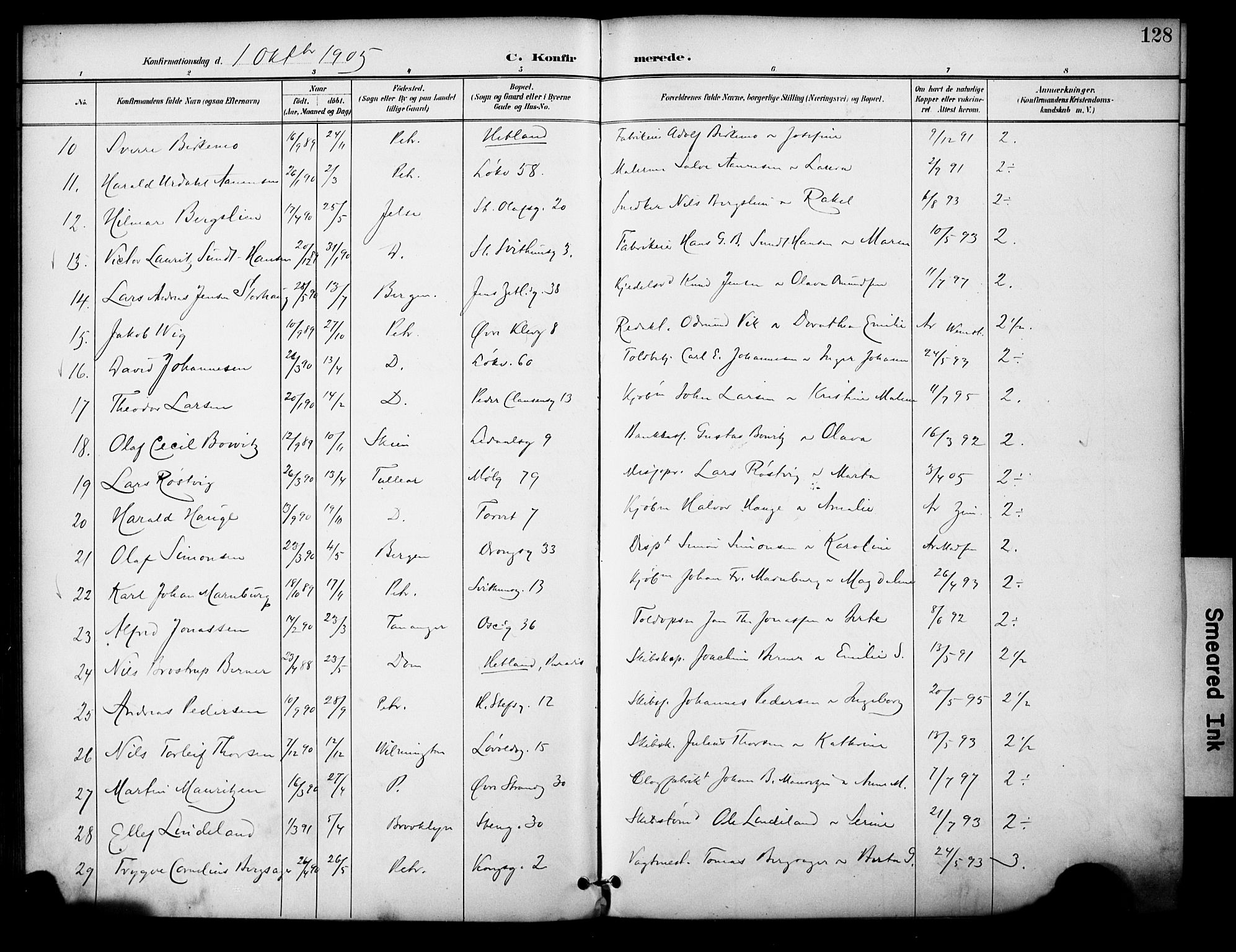 Domkirken sokneprestkontor, SAST/A-101812/001/30/30BA/L0031: Parish register (official) no. A 30, 1896-1916, p. 128