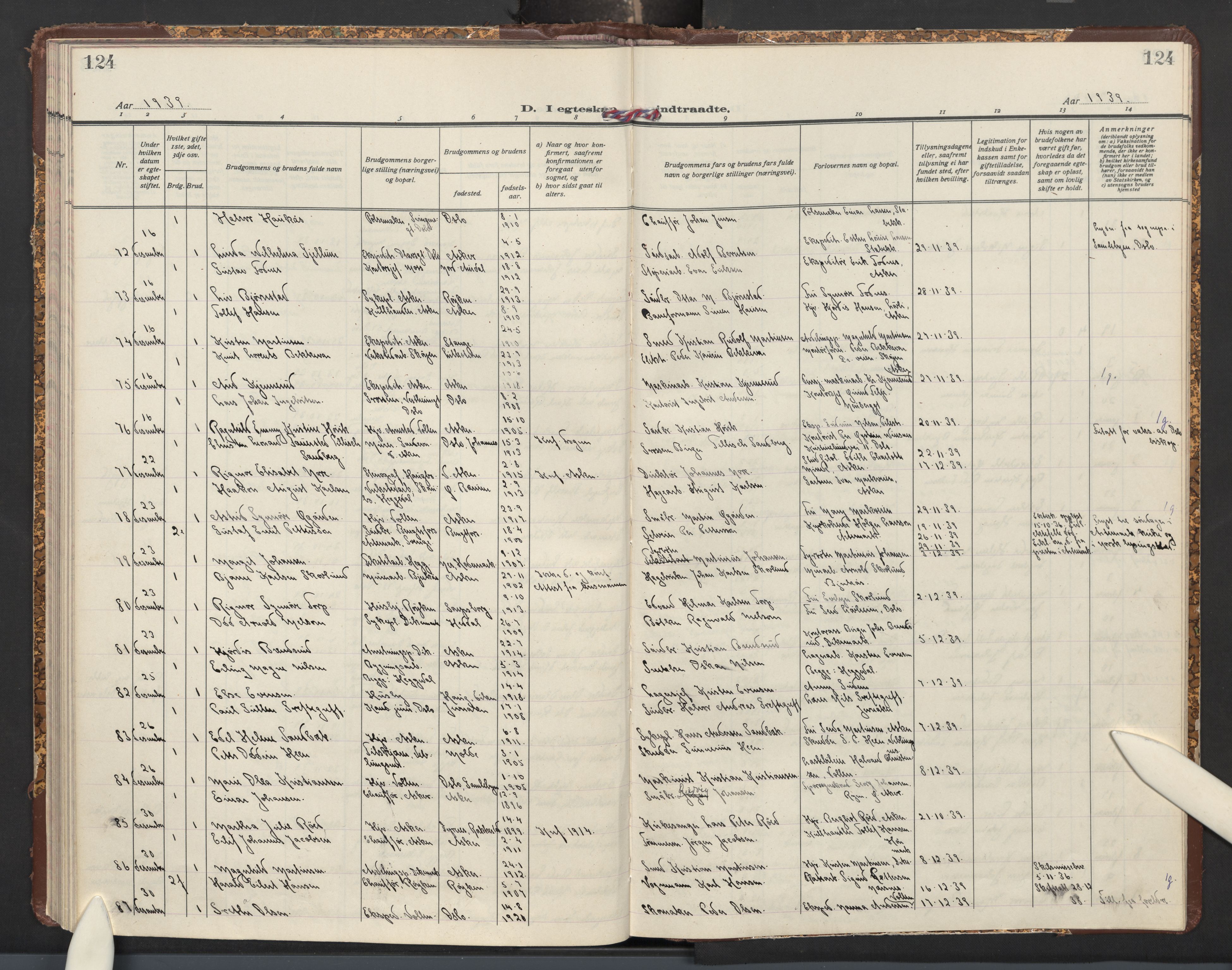 Asker prestekontor Kirkebøker, SAO/A-10256a/F/Fa/L0021: Parish register (official) no. I 21, 1936-1945, p. 124