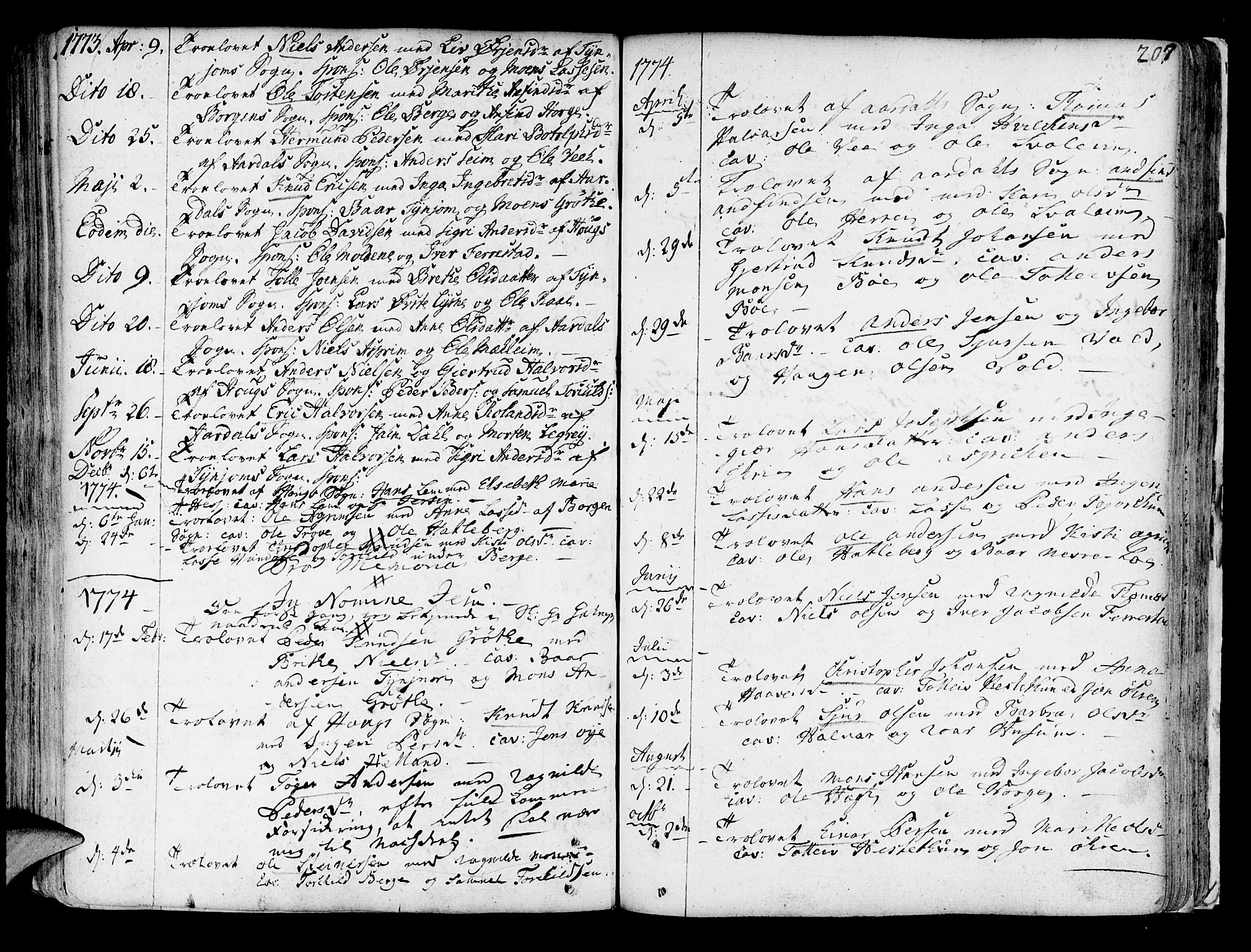 Lærdal sokneprestembete, AV/SAB-A-81201: Parish register (official) no. A 2, 1752-1782, p. 207