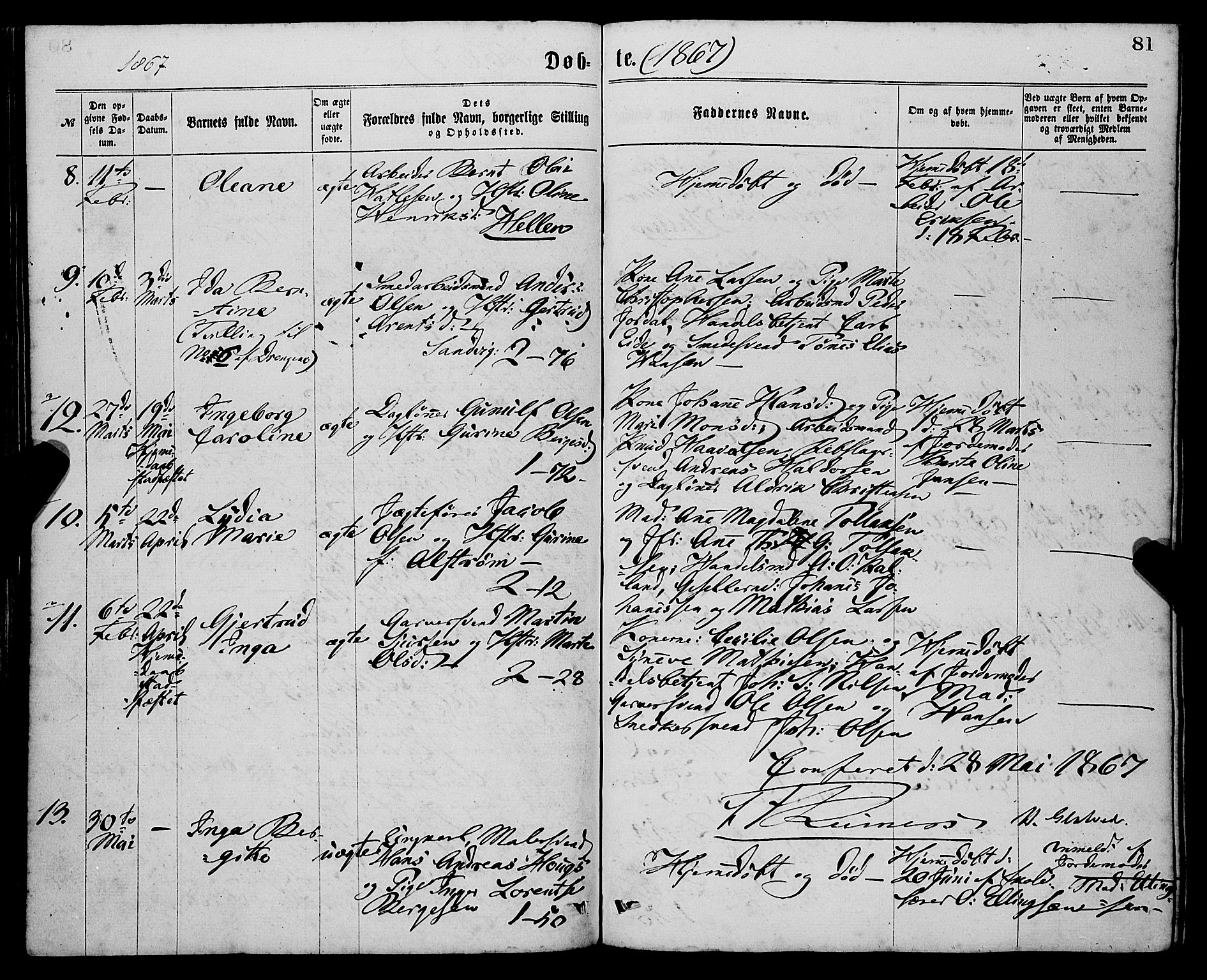 Sandviken Sokneprestembete, AV/SAB-A-77601/H/Ha/L0001: Parish register (official) no. A 1, 1867-1877, p. 81