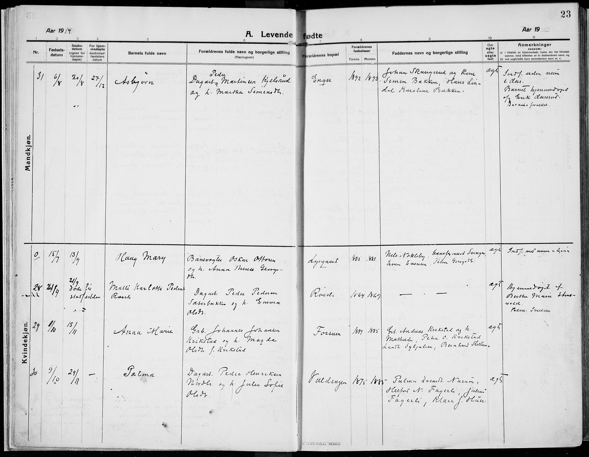 Kolbu prestekontor, SAH/PREST-110/H/Ha/Haa/L0002: Parish register (official) no. 2, 1912-1926, p. 23