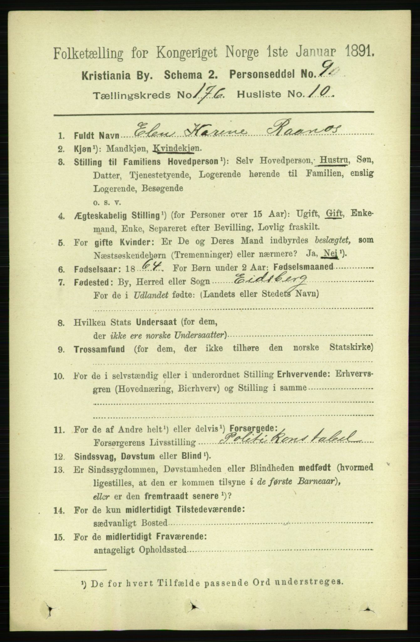RA, 1891 census for 0301 Kristiania, 1891, p. 105915