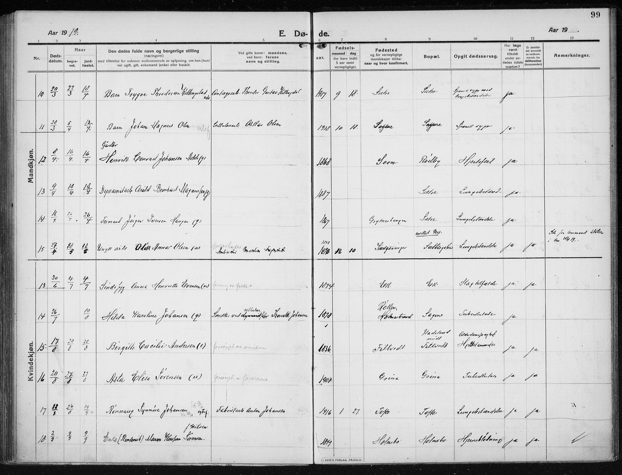 Hurum kirkebøker, AV/SAKO-A-229/F/Fa/L0017: Parish register (official) no. 17, 1910-1925, p. 99