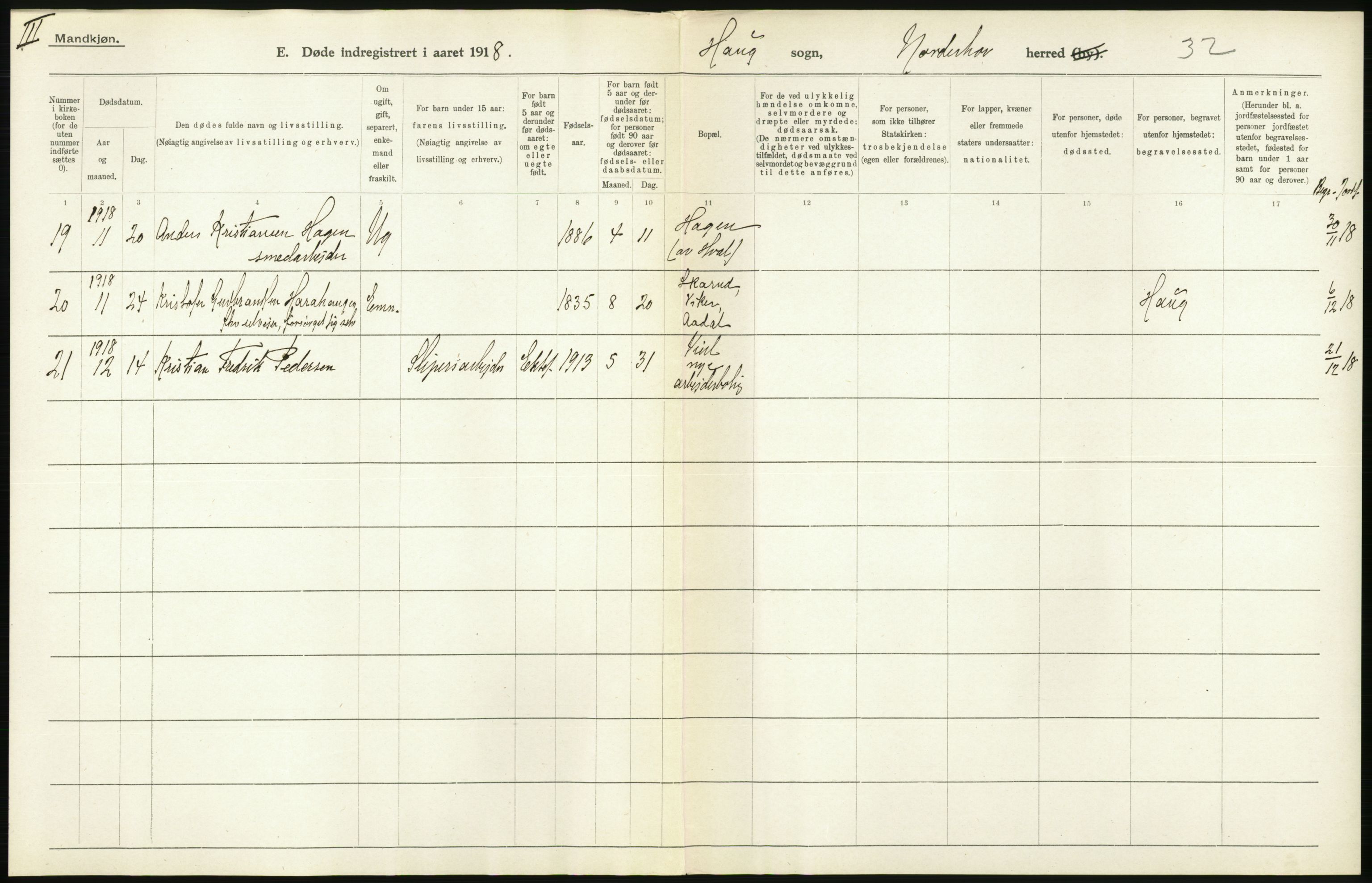 Statistisk sentralbyrå, Sosiodemografiske emner, Befolkning, RA/S-2228/D/Df/Dfb/Dfbh/L0020: Buskerud fylke: Døde. Bygder og byer., 1918, p. 148