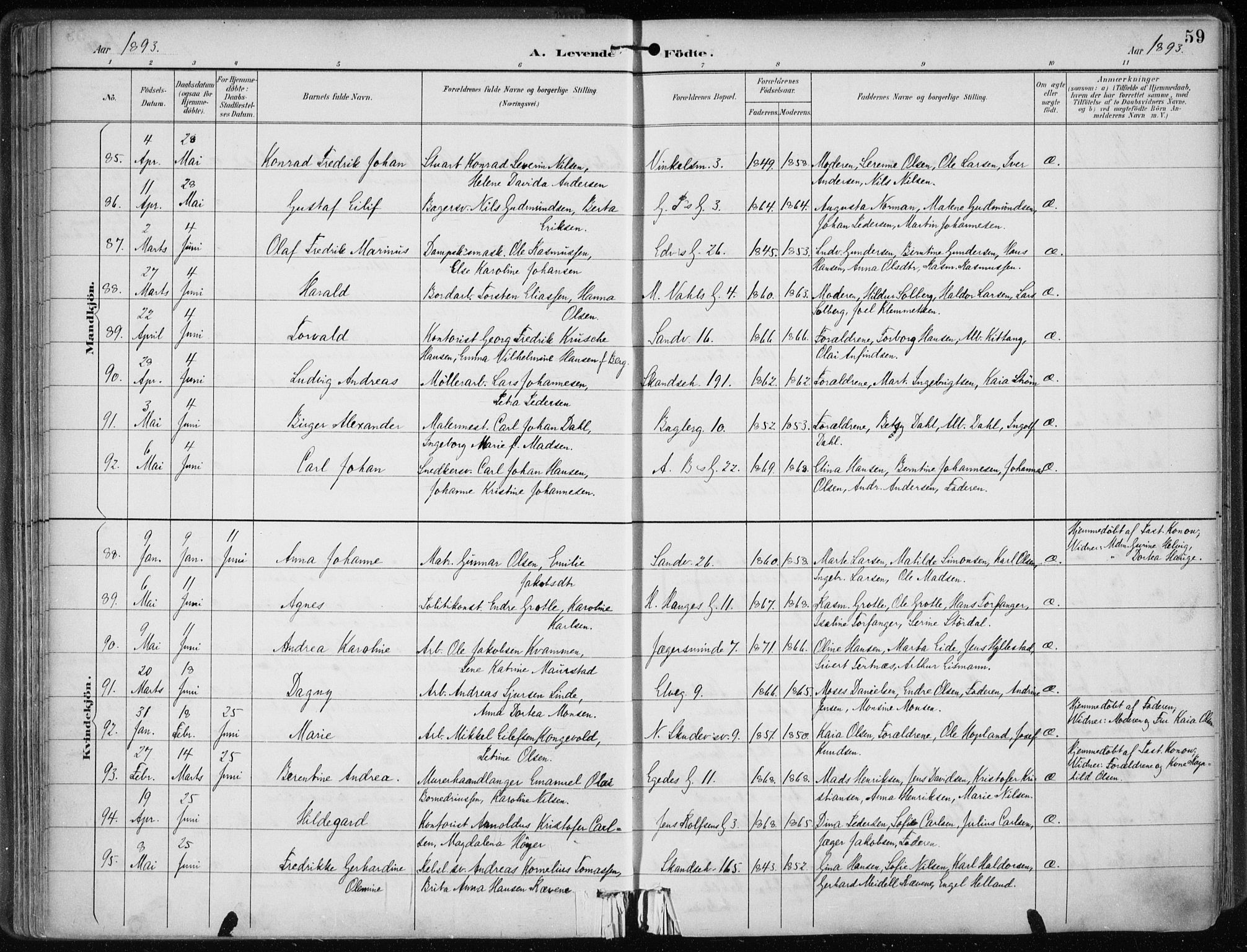 Sandviken Sokneprestembete, AV/SAB-A-77601/H/Ha/L0005: Parish register (official) no. B 2, 1891-1901, p. 59