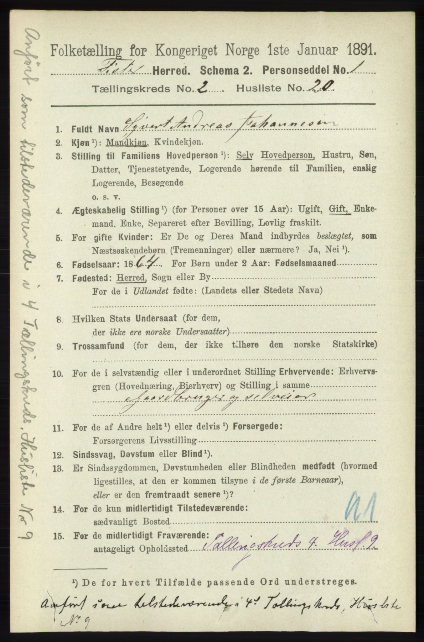 RA, 1891 census for 1132 Fister, 1891, p. 463