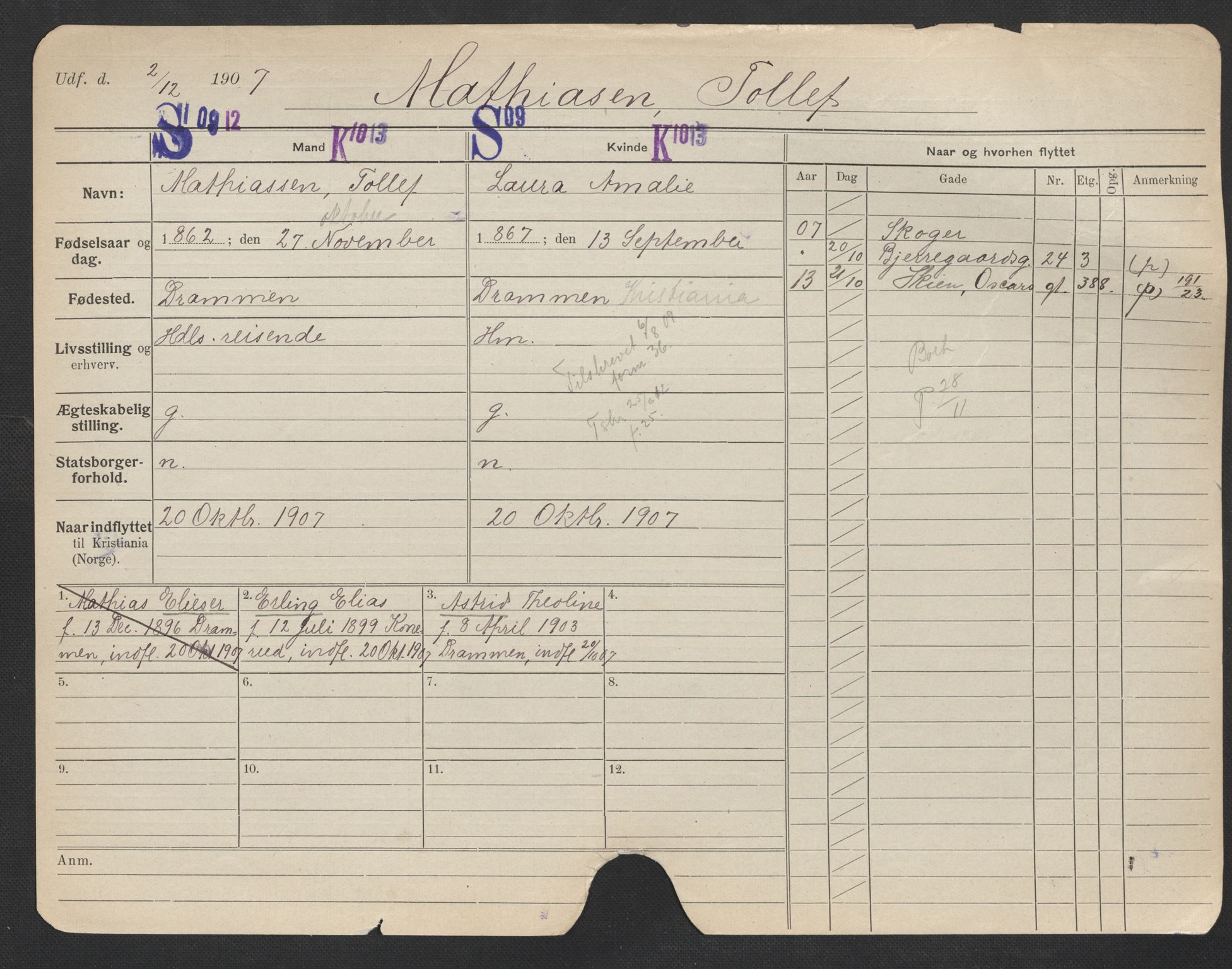 Oslo folkeregister, Registerkort, AV/SAO-A-11715/F/Fa/Fac/L0007: Menn, 1906-1914, p. 623a