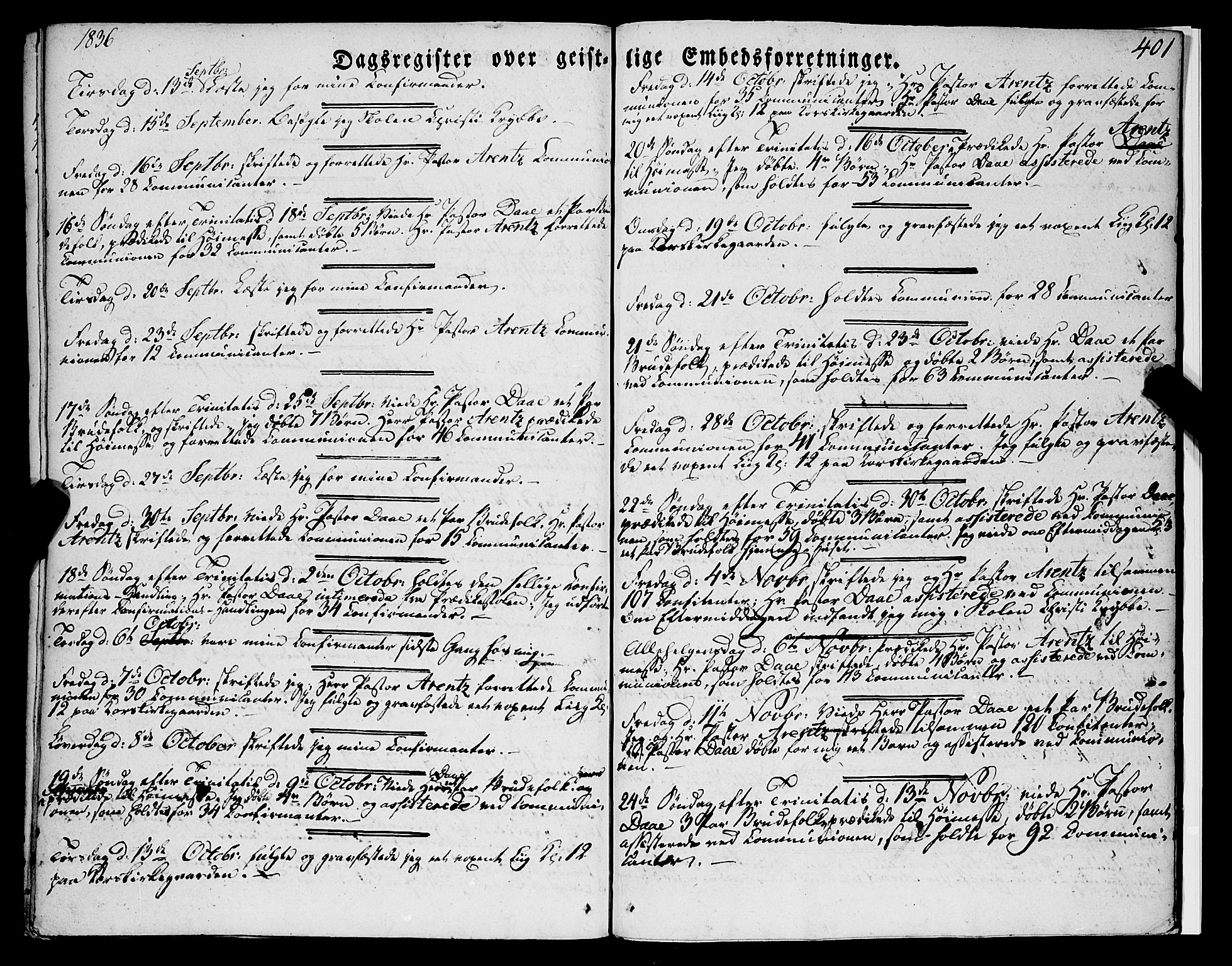 Korskirken sokneprestembete, AV/SAB-A-76101/H/Haa/L0050: Parish register (official) no. F 1, 1821-1869, p. 401