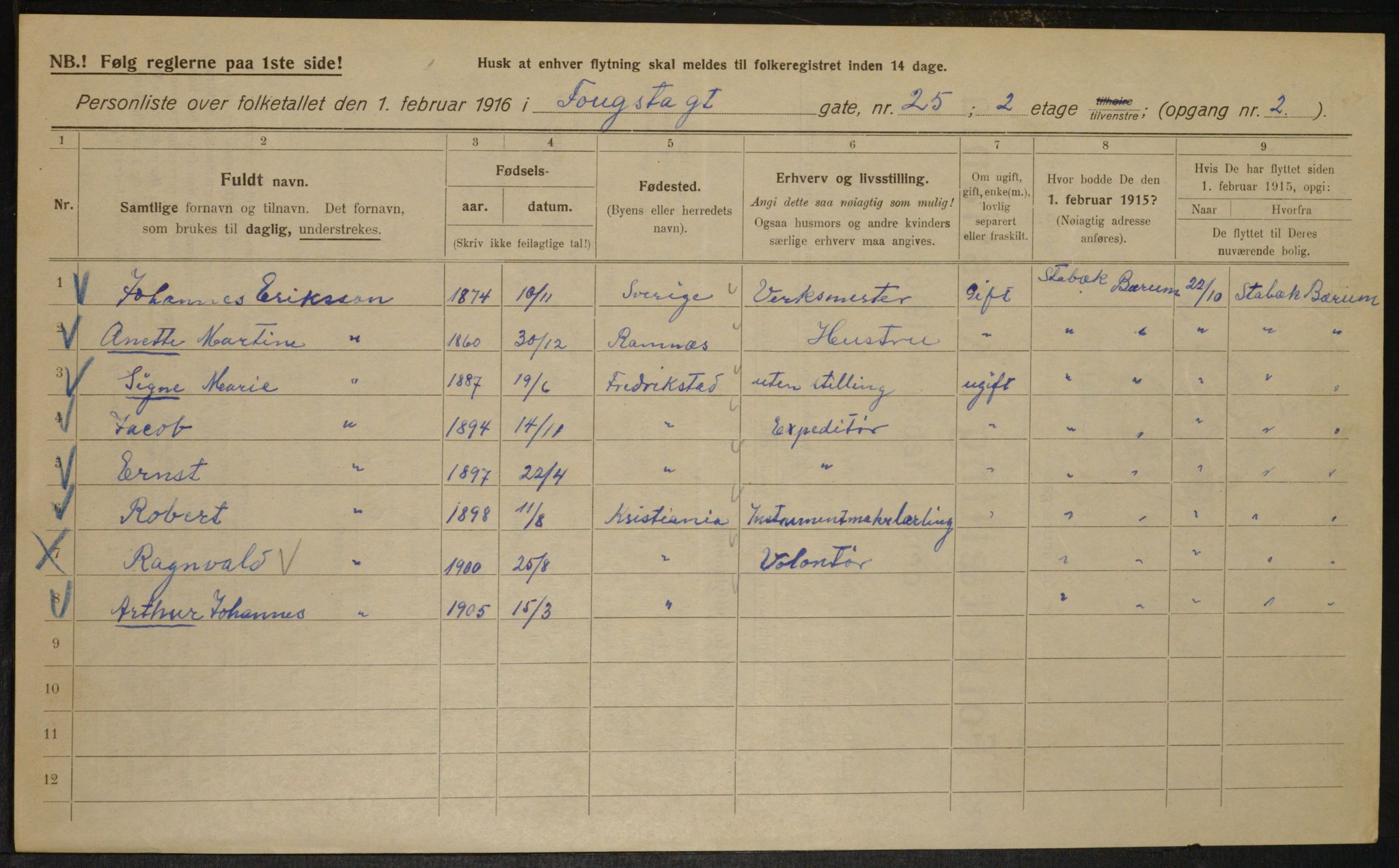 OBA, Municipal Census 1916 for Kristiania, 1916, p. 25791